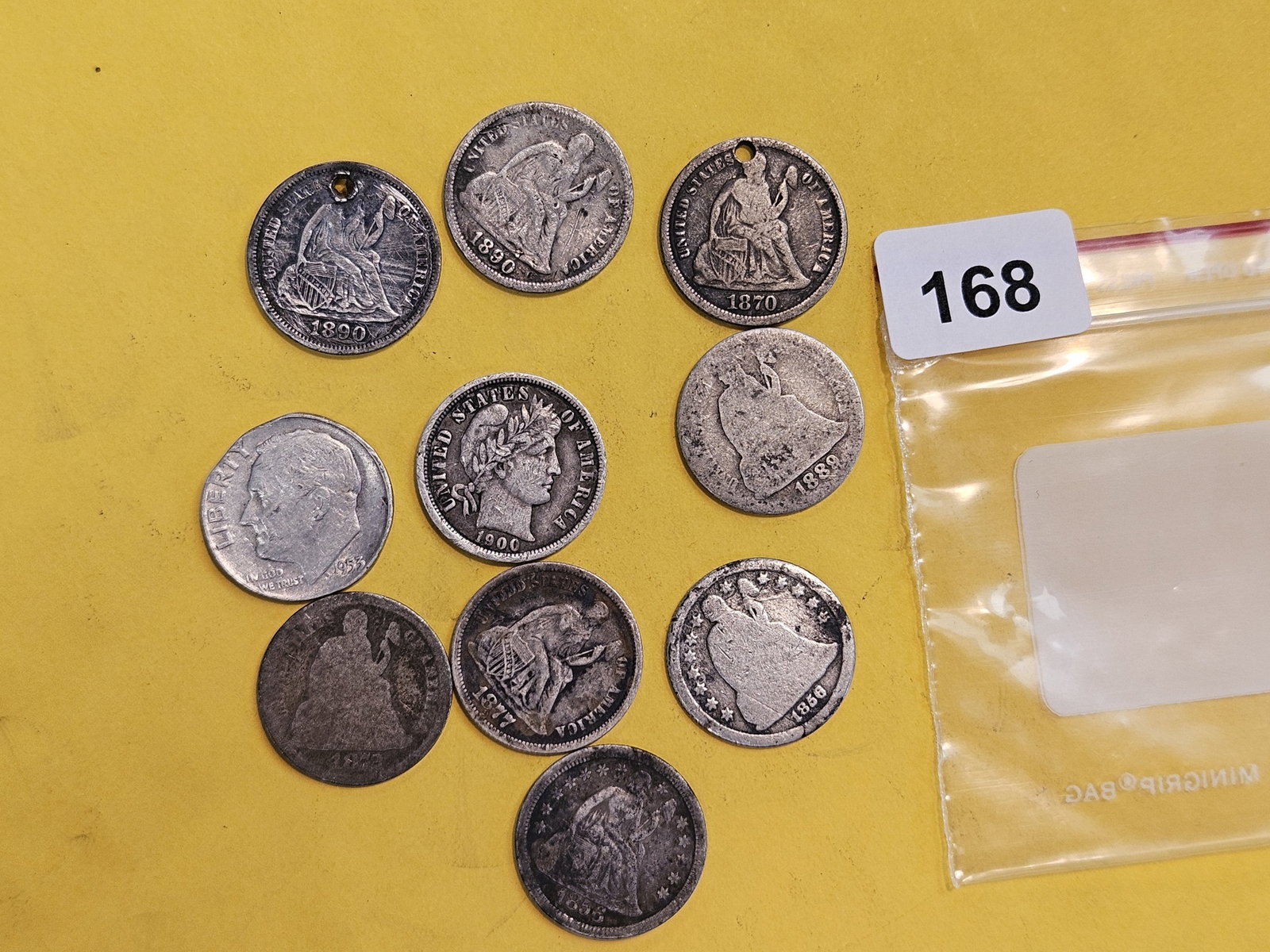 Ten mixed silver old dimes (1 of 3)