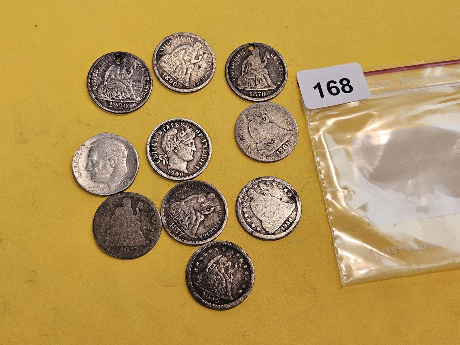 Ten mixed silver old dimes - 2