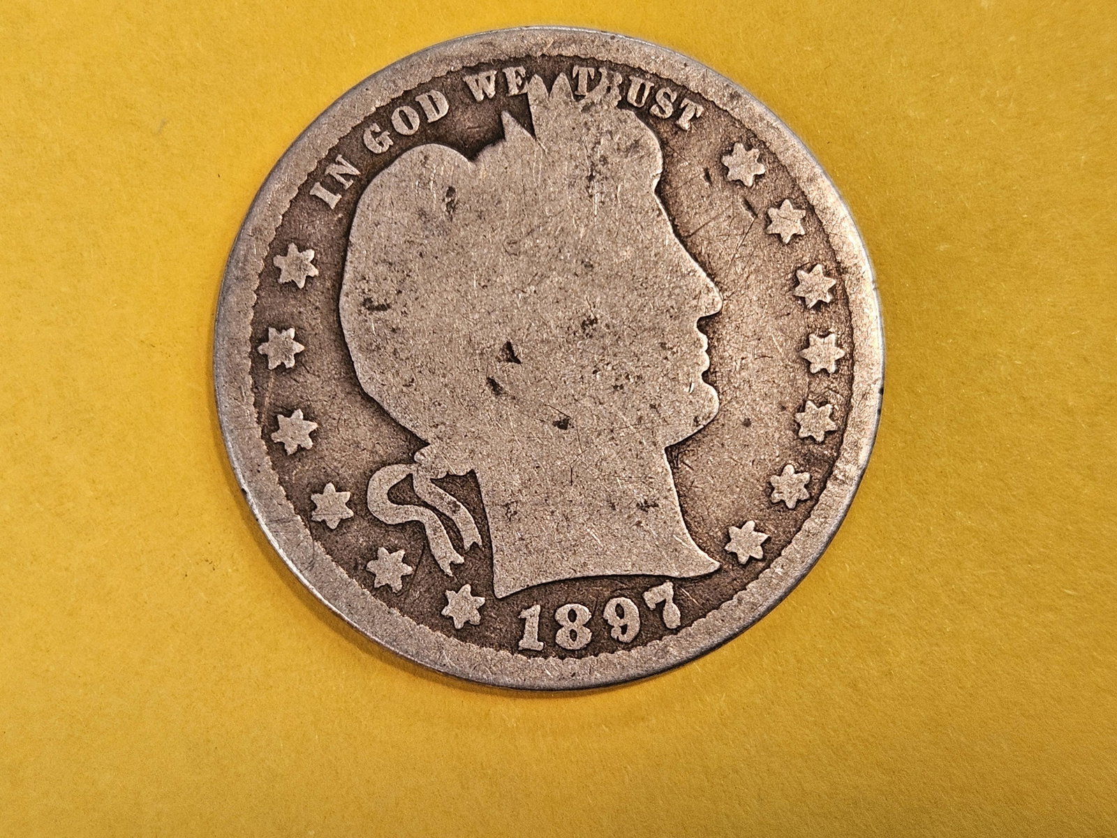 KEY DATE 1897-S Barber silver Quarter in Good (1 of 3)