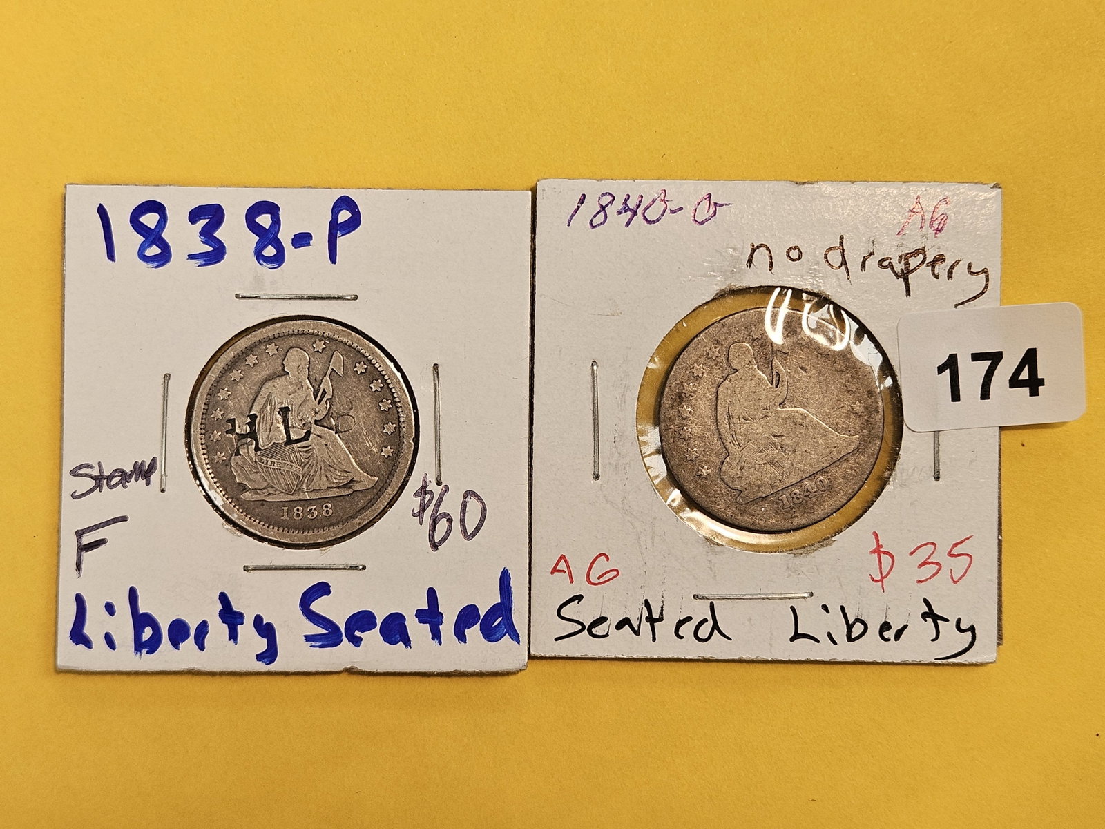 1838 and 1840-O Seated Liberty silver Quarters (1 of 2)