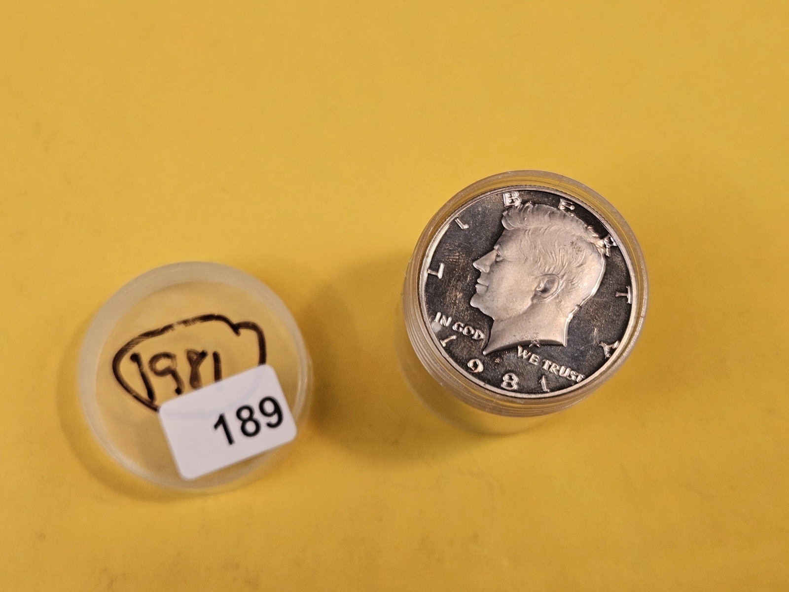 GEM Proof roll of 1981-S Kennedy Half Dollars: From an old collection. Unsearched. Top couple are GEM