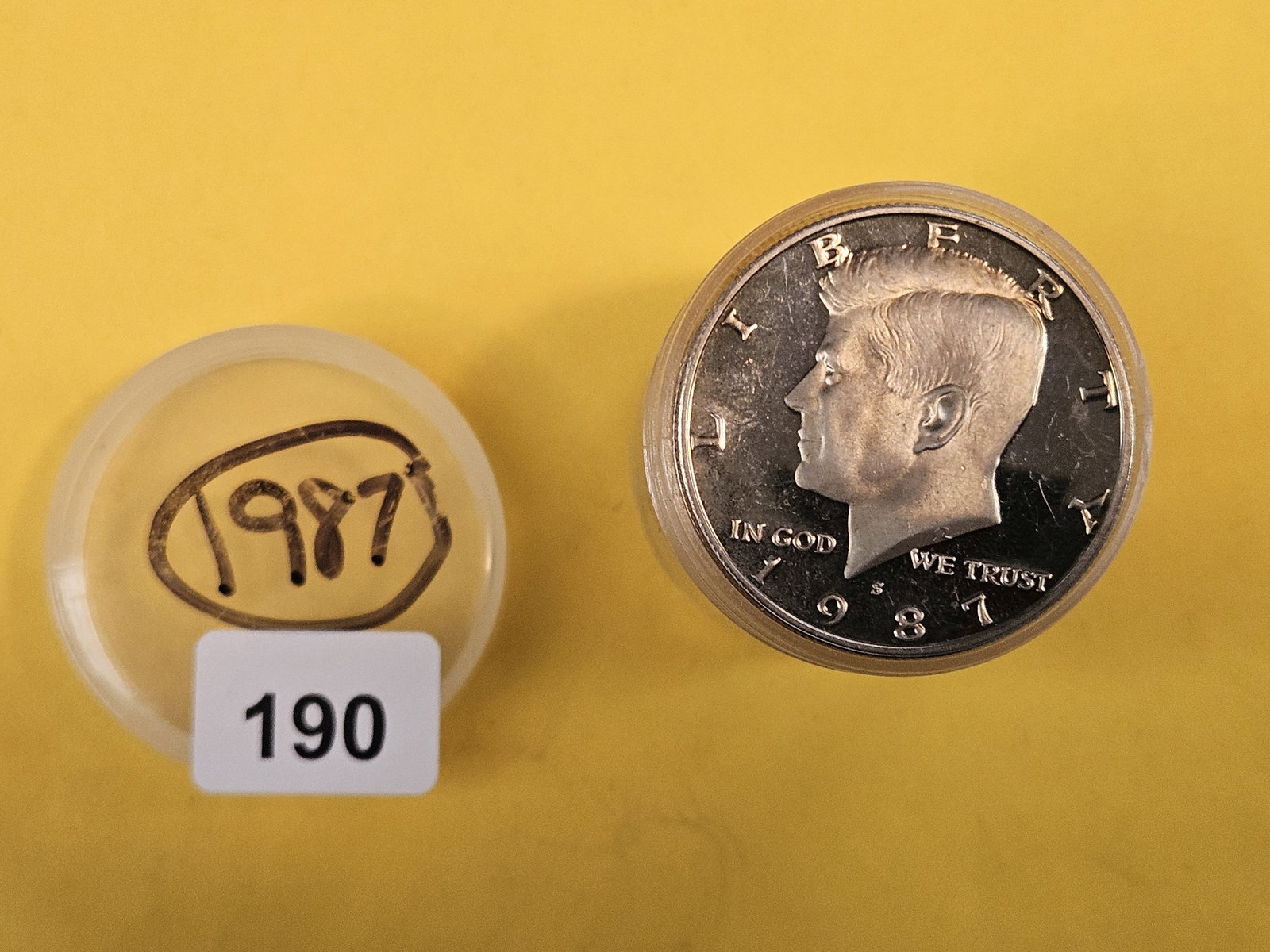 GEM Proof roll of 1987-S Kennedy Half Dollars: From an old collection. Unsearched. Top couple are GEM
