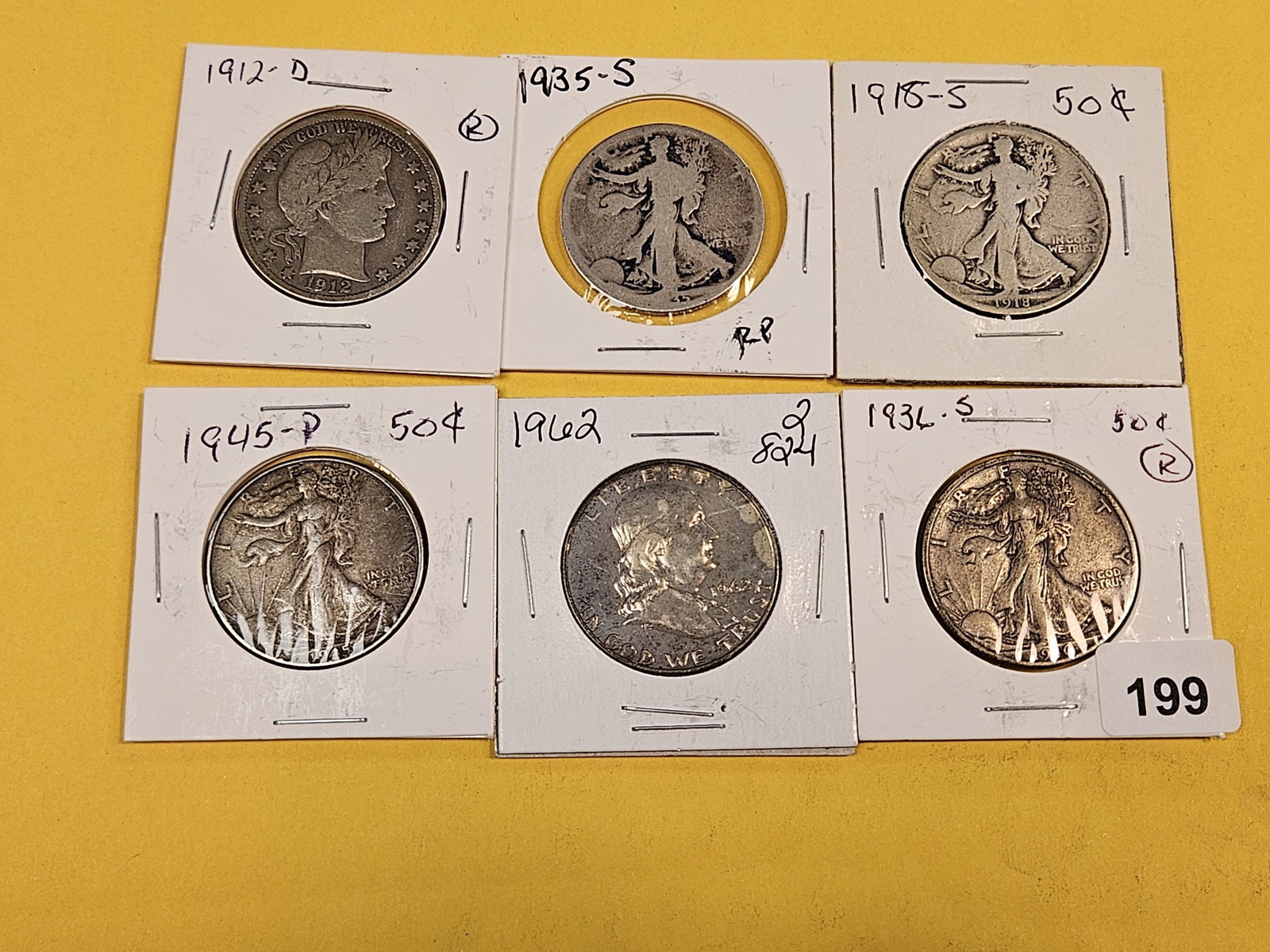 Six mixed silver Half Dollars - 2