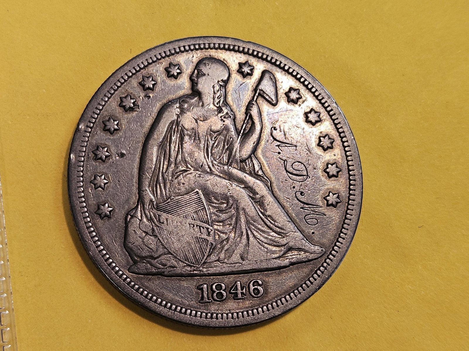* 1846 Seated Liberty silver Dollar in Very Fine plus - details - 5