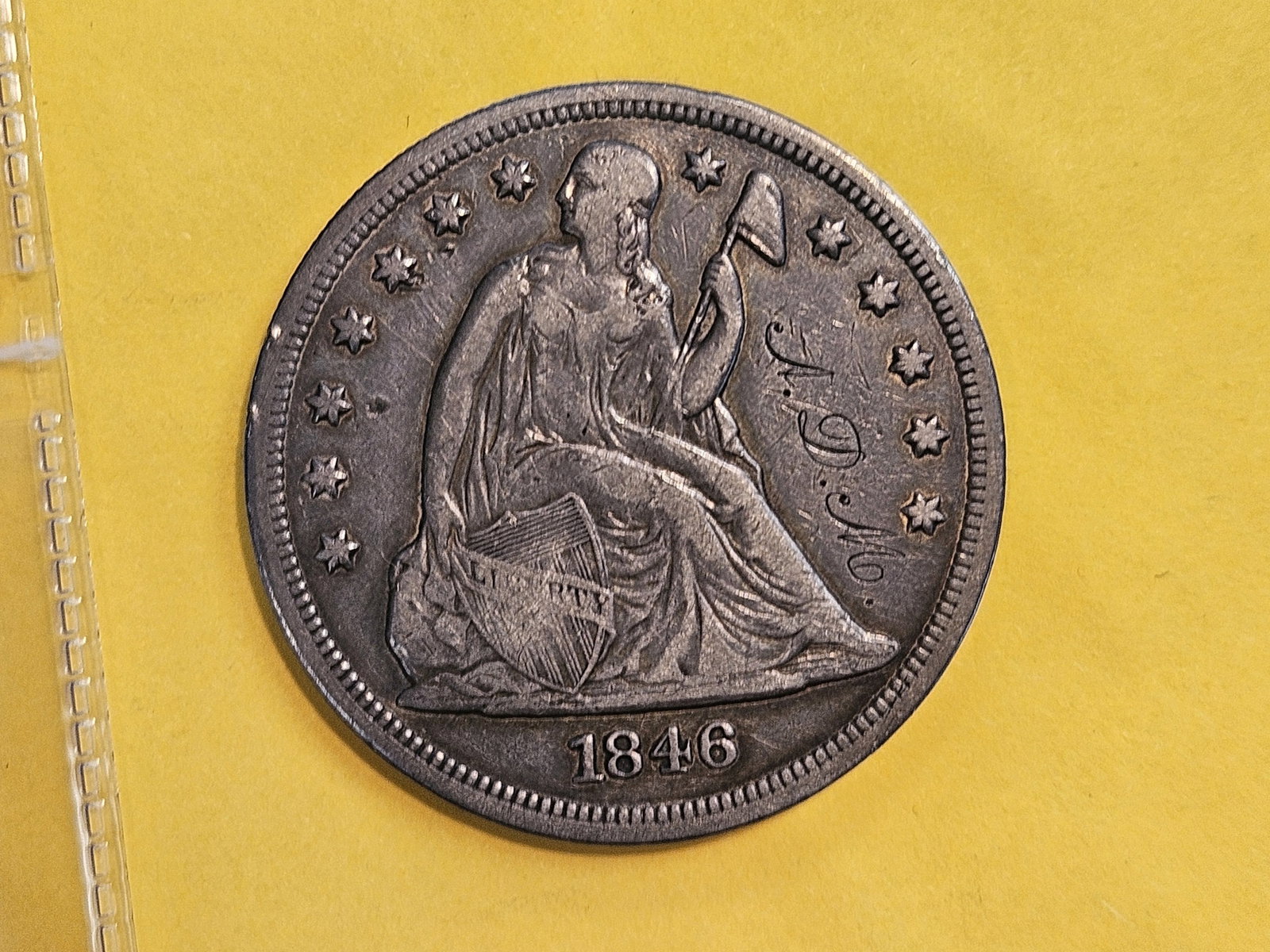 * 1846 Seated Liberty silver Dollar in Very Fine plus - details - 6