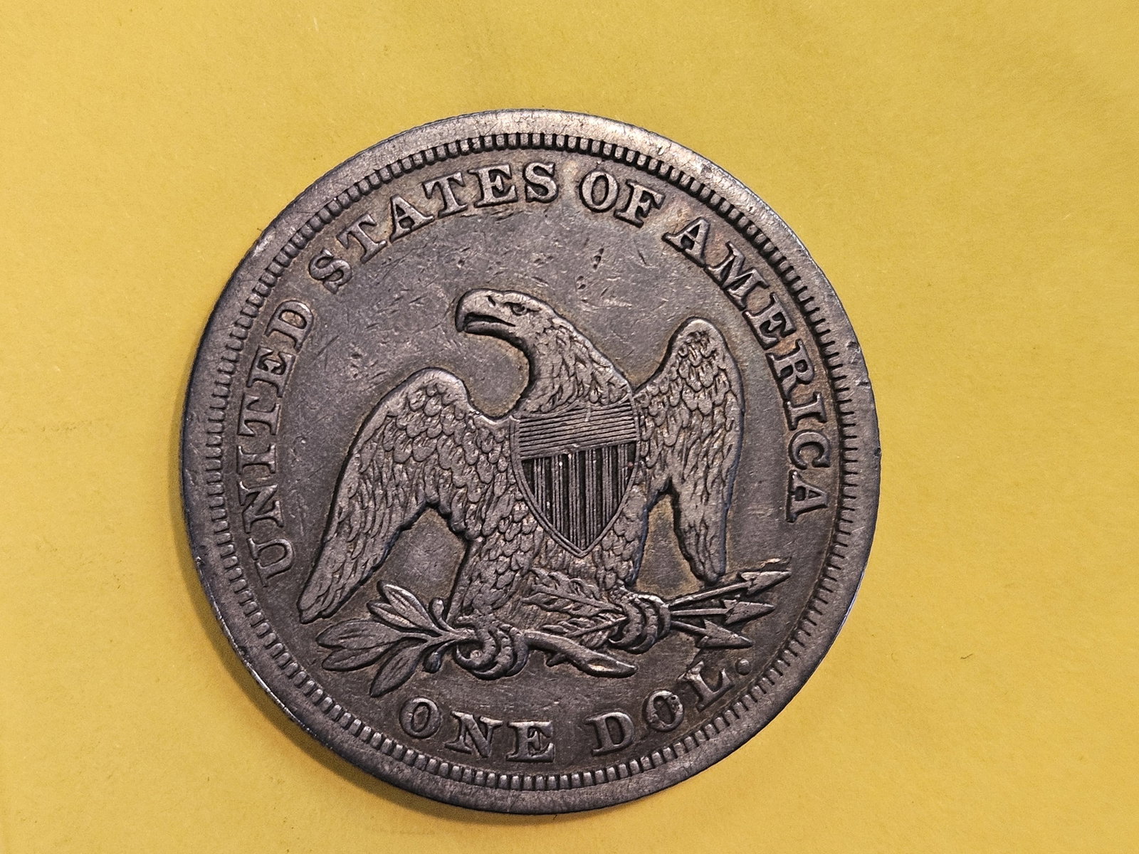 * 1846 Seated Liberty silver Dollar in Very Fine plus - details - 9