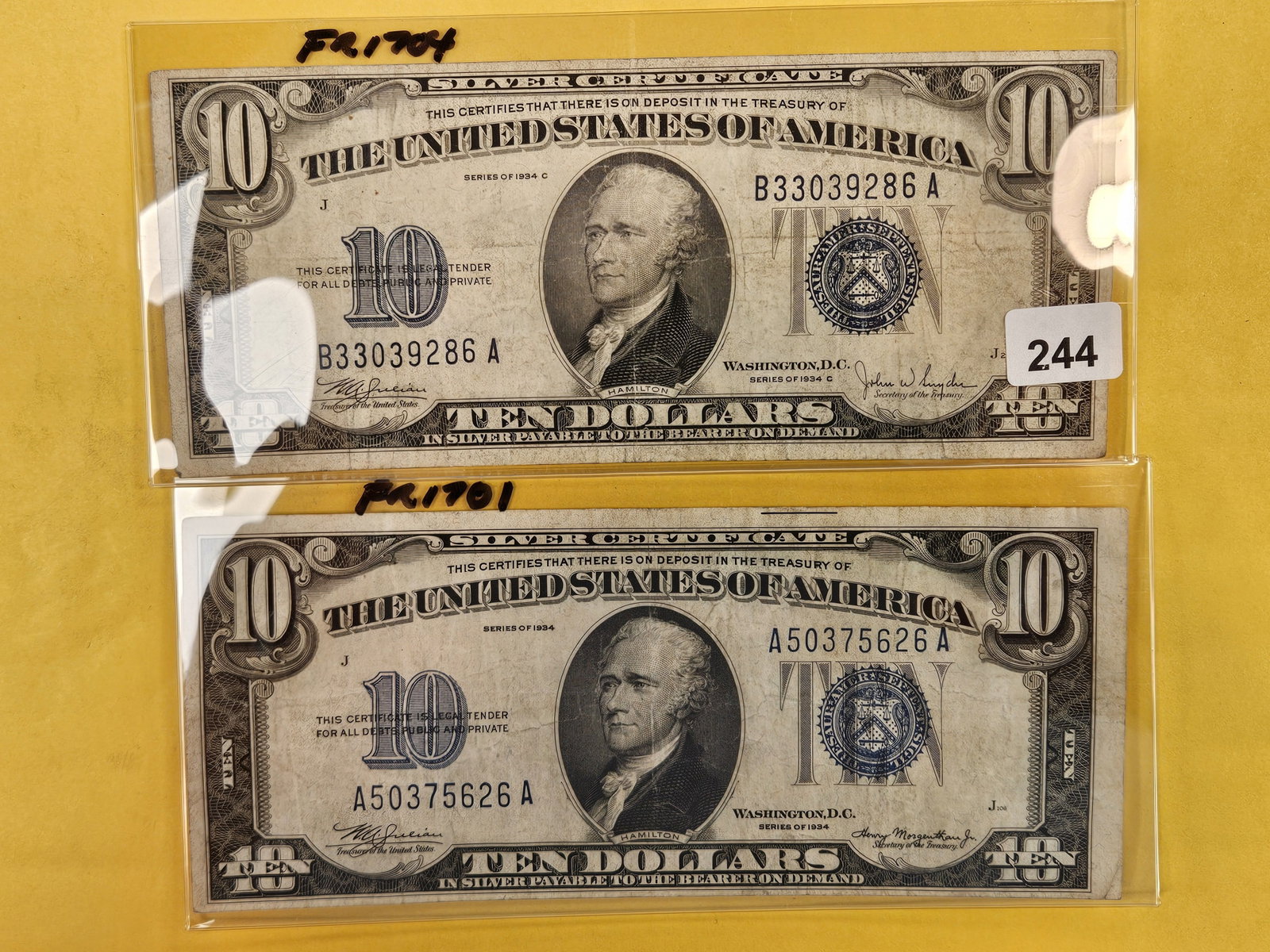 Series of 1934-C and 1934 $10 Silver Certificates (1 of 4)