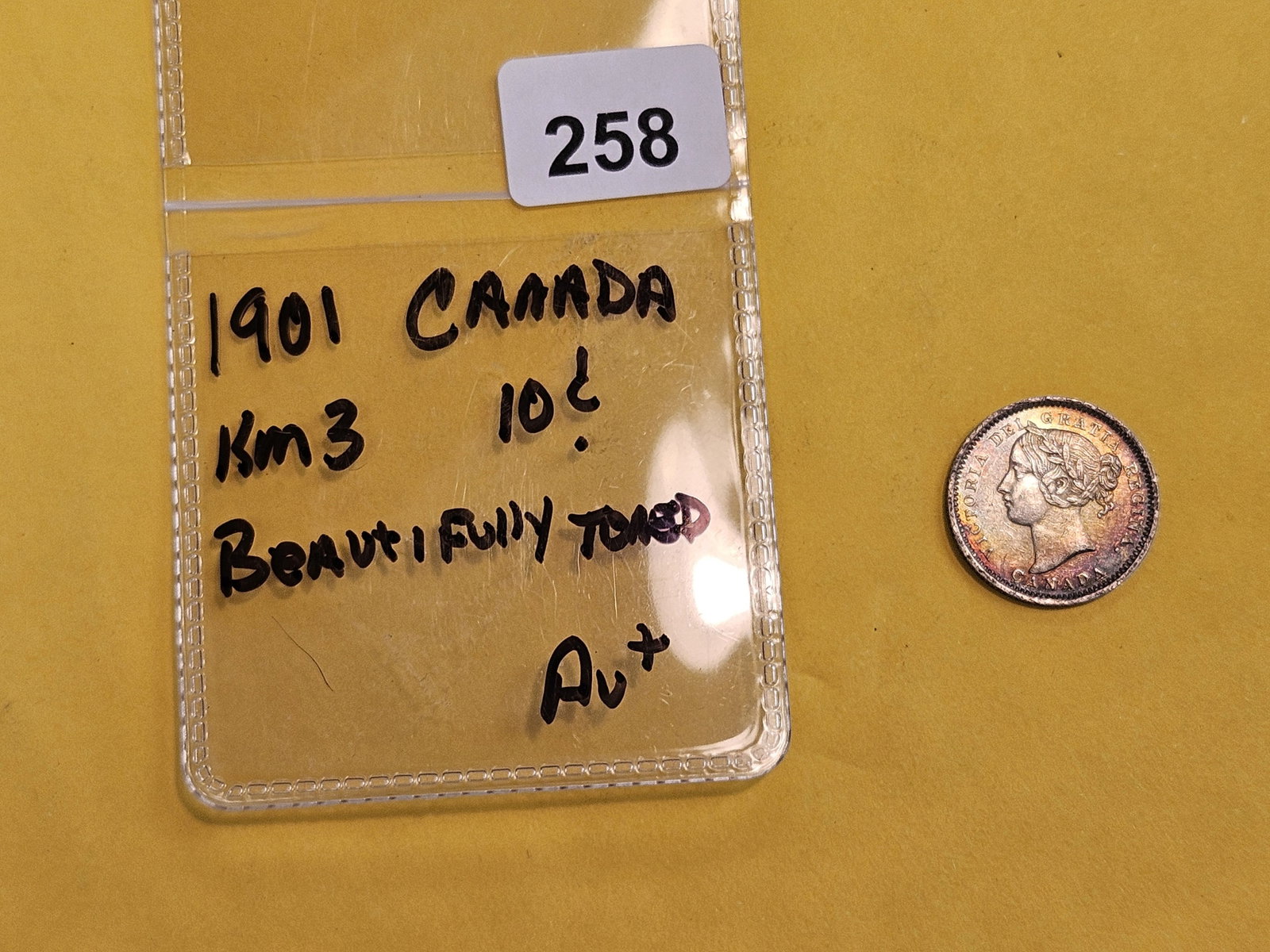 Choice Brilliant About Uncirculated plus 1901 Canada silver 10 cents - 2