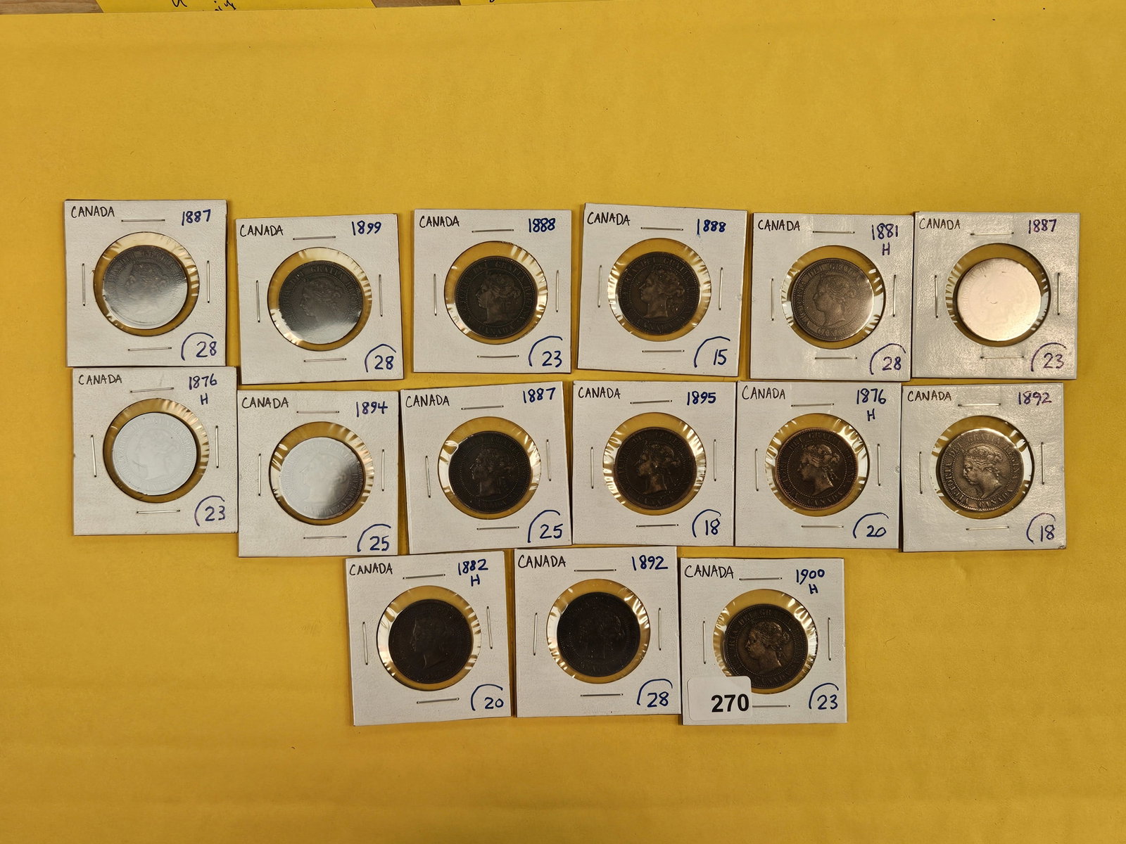 Fifteen mixed Canadian Large Cents: All but 1 are from the 1800's