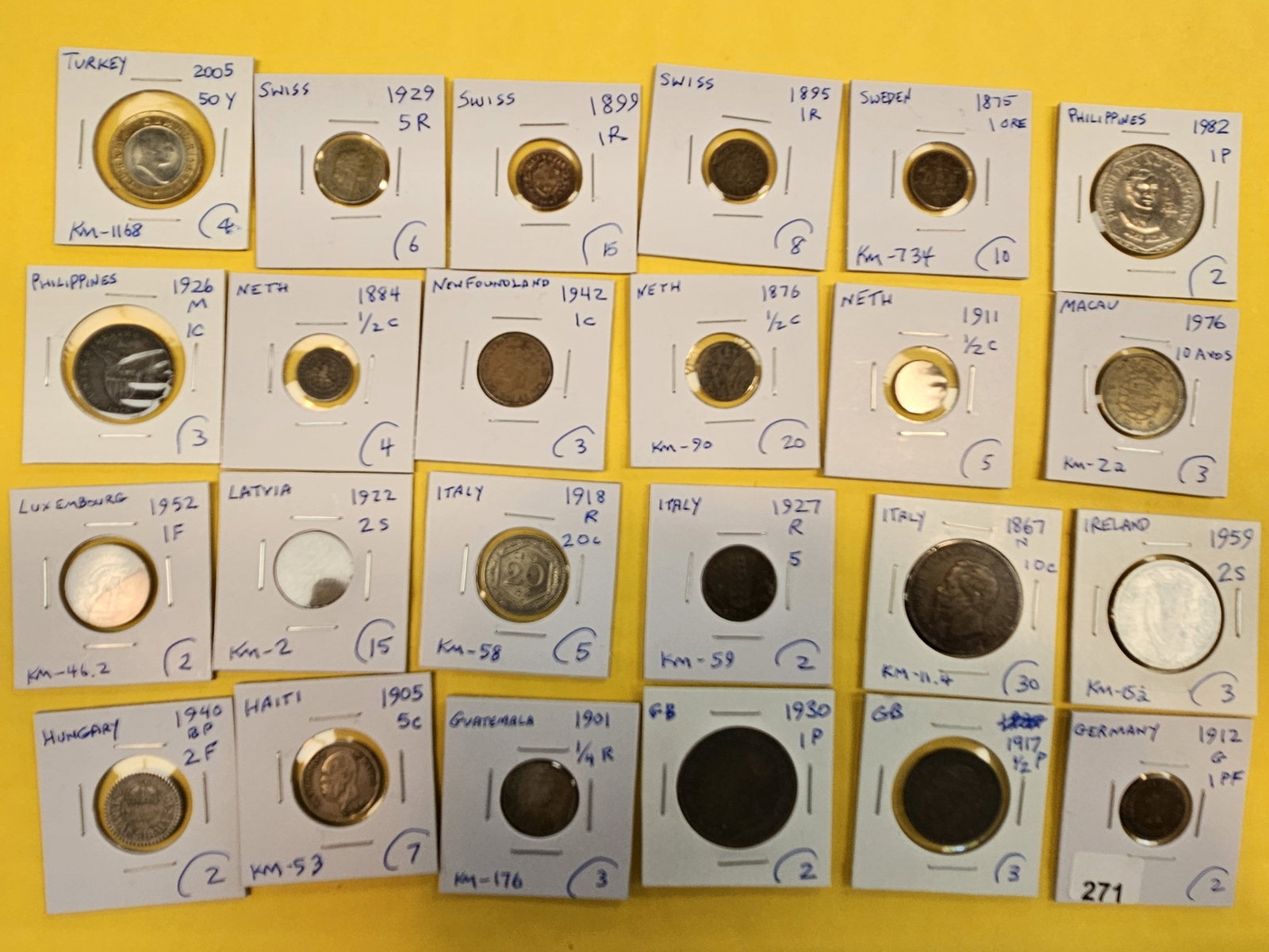 Twenty-four mixed World coins: From all over. Nice mix