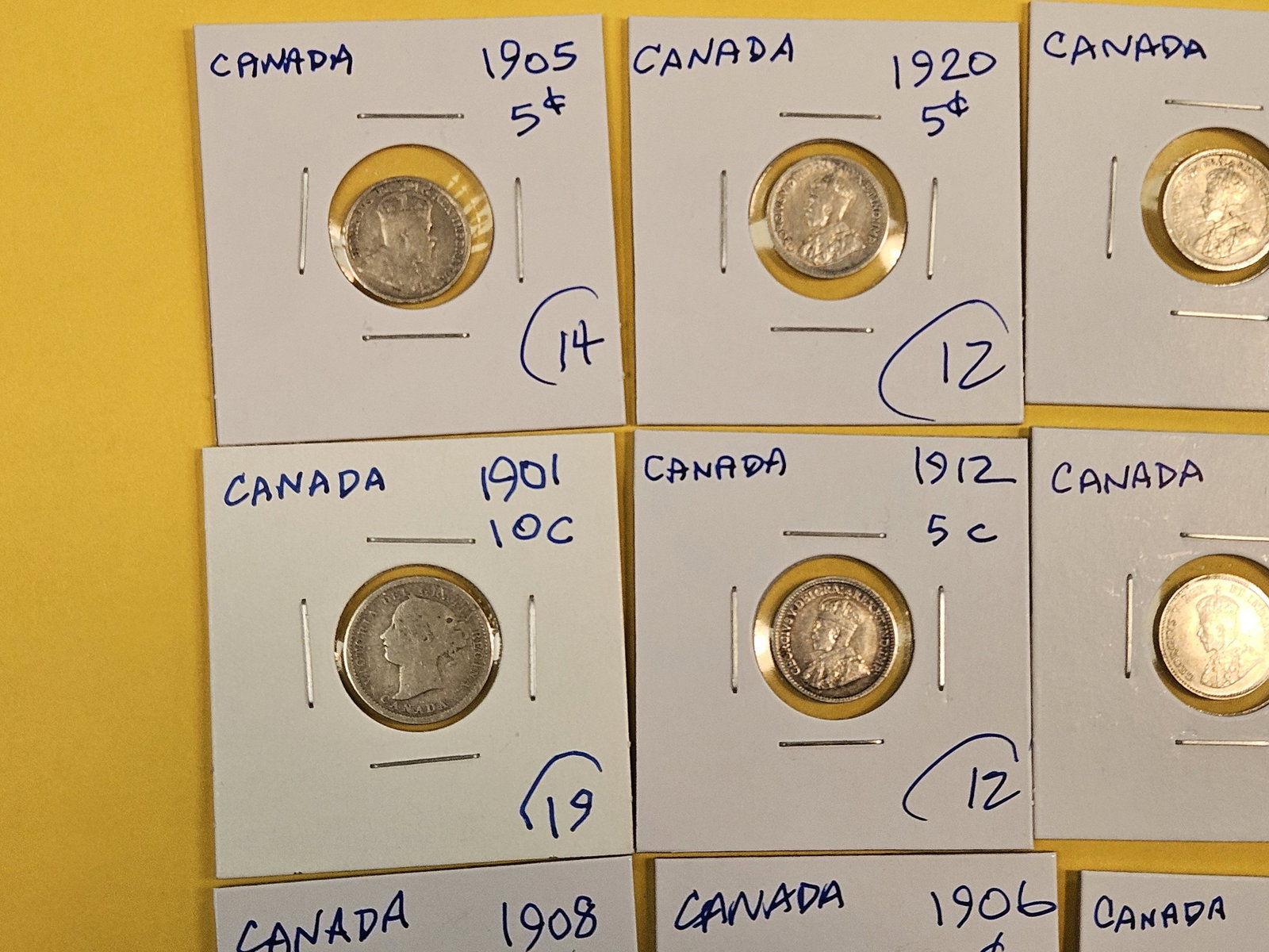 Fifteen mixed silver Canada 5 cent coins - 2