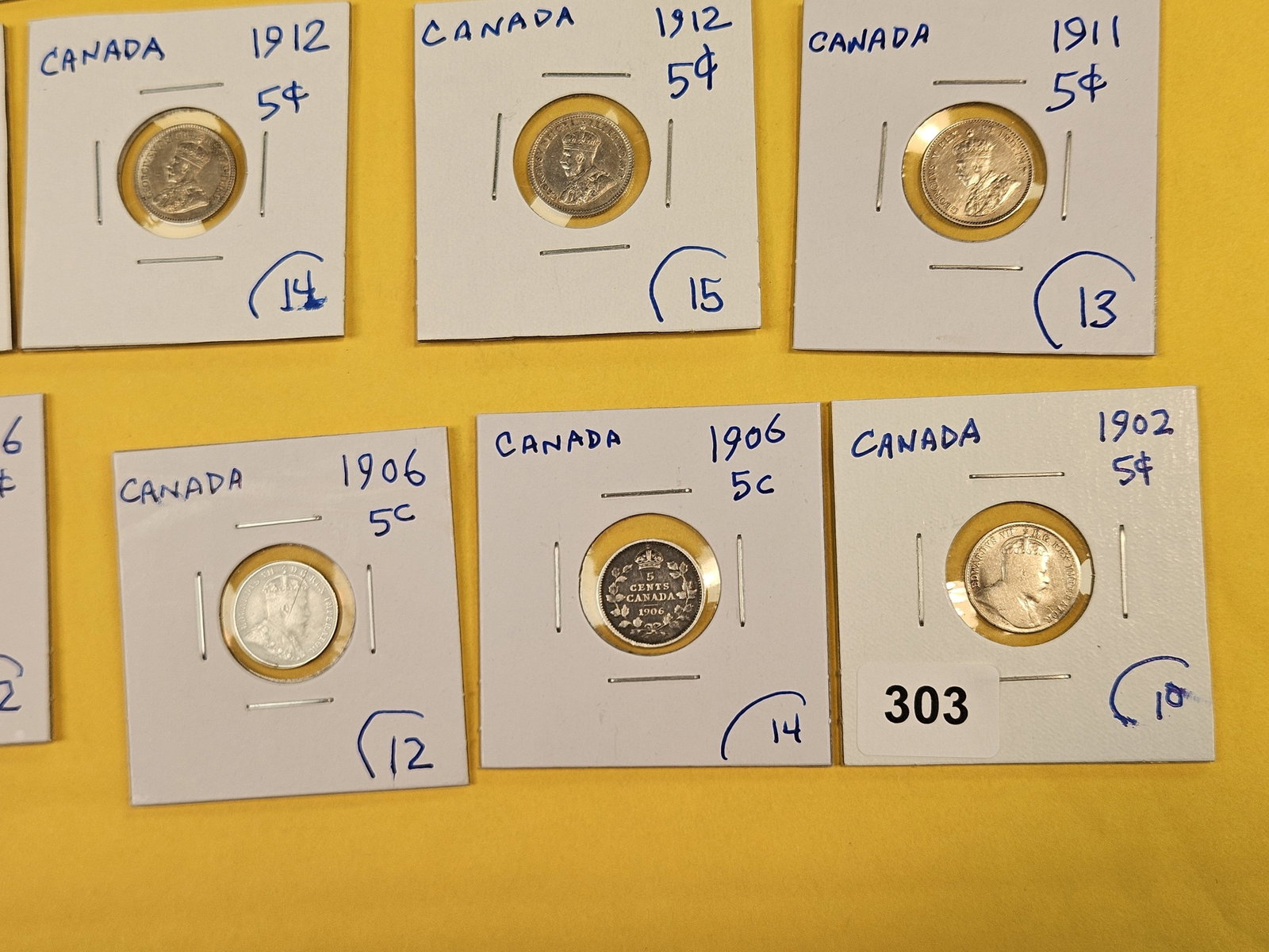 Eighteen, silver, Canadian 5 cent coins - 7