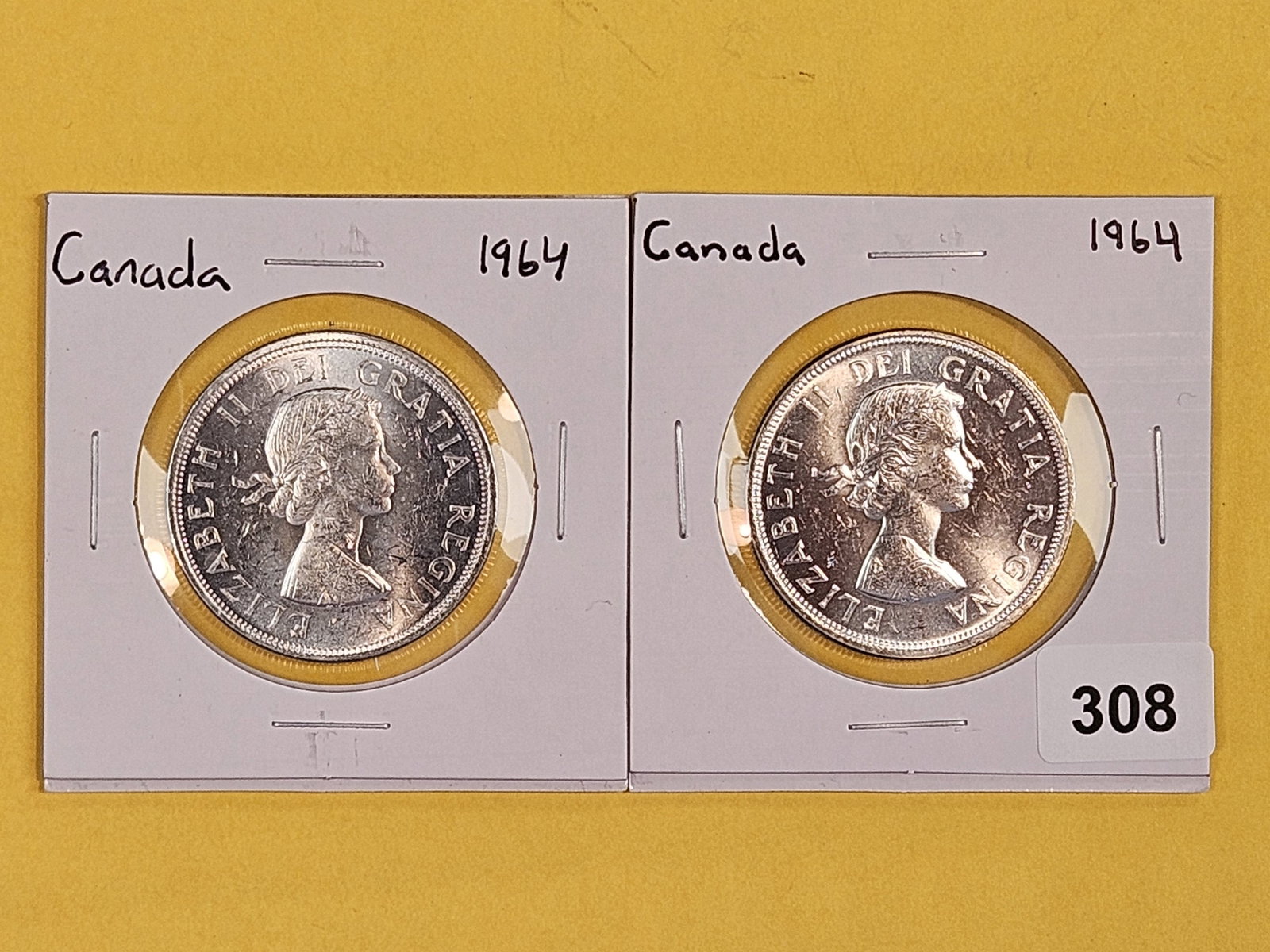 Two GEM 1964 Canada Prooflike silver Dollars: Nice