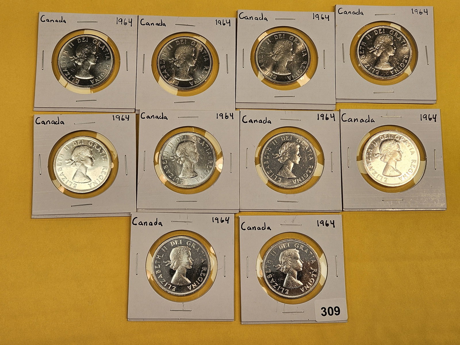 TEN GEM 1964 Canada Prooflike silver Dollars - 2