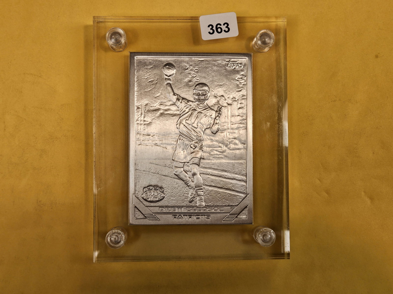 FOUR point 25 (4.25) Troy ounce .999 fine silver art bar: Drew Bledsoe. Patriots. From the Highland Mint. In plastic holder