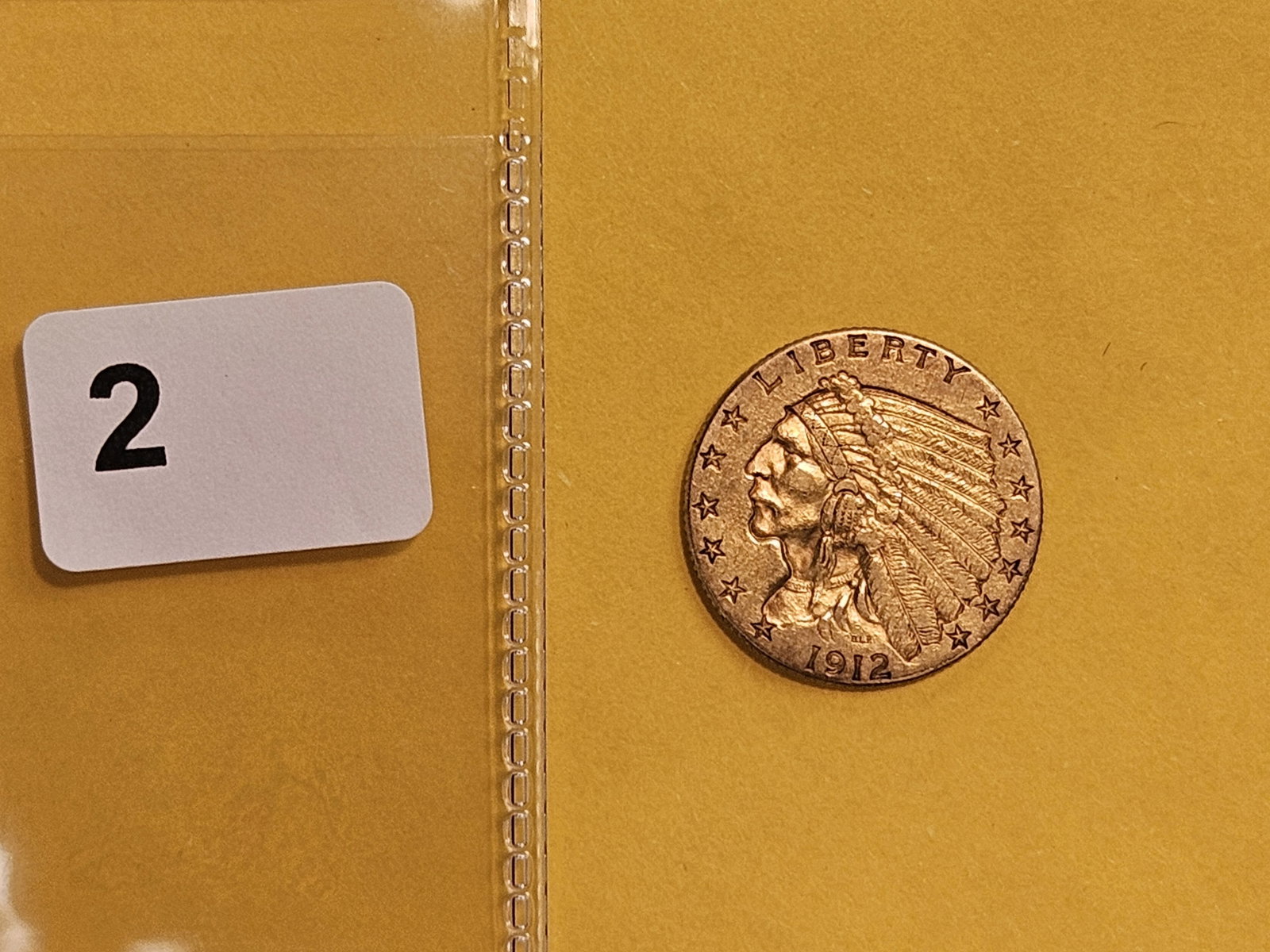 GOLD! About Uncirculated 1912 Gold Indian Head $2.5 Dollars - 2
