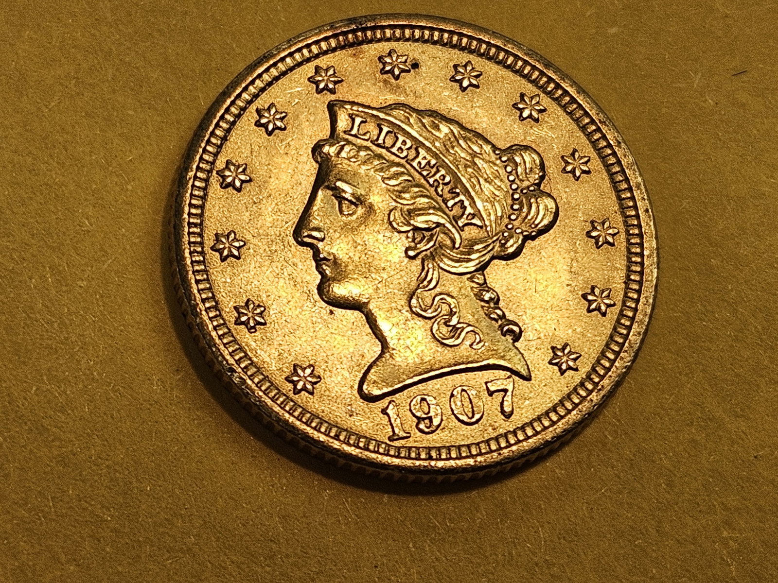 GOLD! Brilliant Uncirculated 1907 Liberty Head Gold $2.5 Dollars - 3