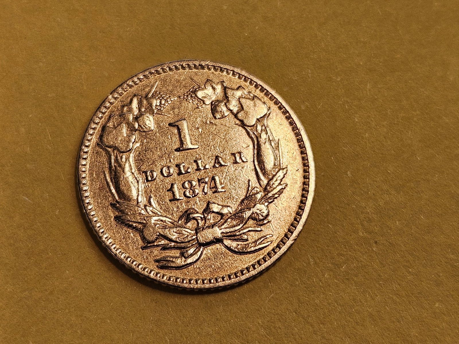 GOLD! Bright About Uncirculated 1874 Gold Dollar - 4
