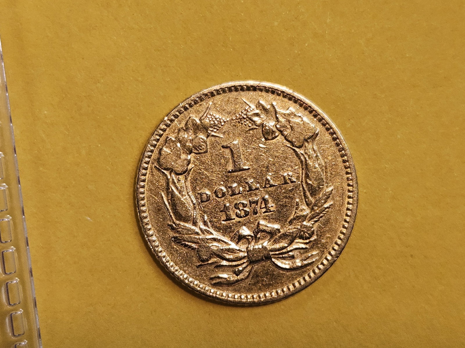 GOLD! Bright About Uncirculated 1874 Gold Dollar - 5