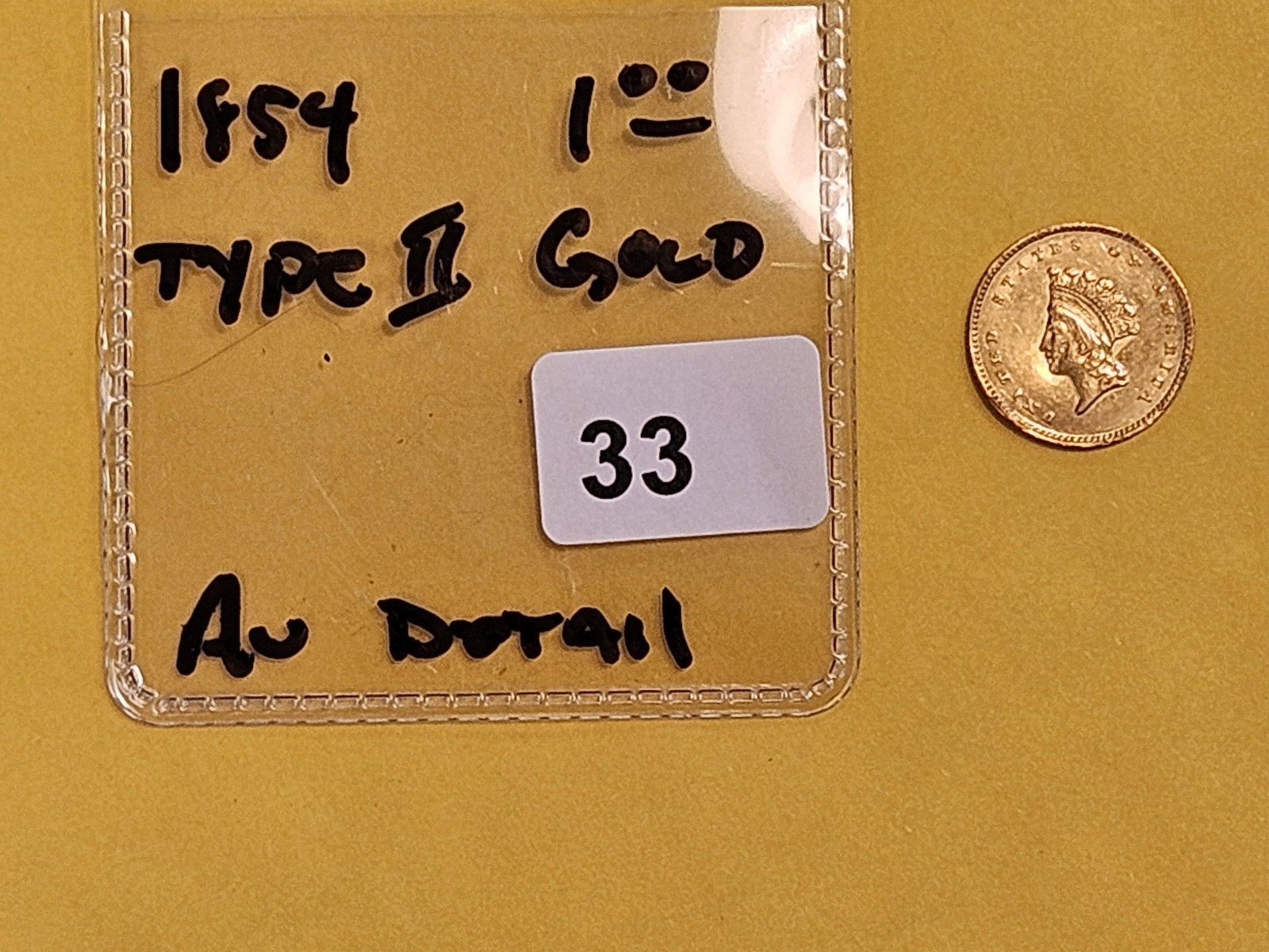GOLD! Brilliant About Uncirculated plus - details 1854 Gold Dollar - 2