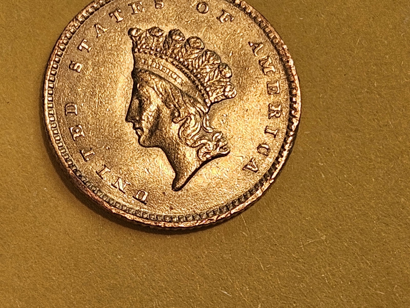 GOLD! Brilliant About Uncirculated plus - details 1854 Gold Dollar - 3