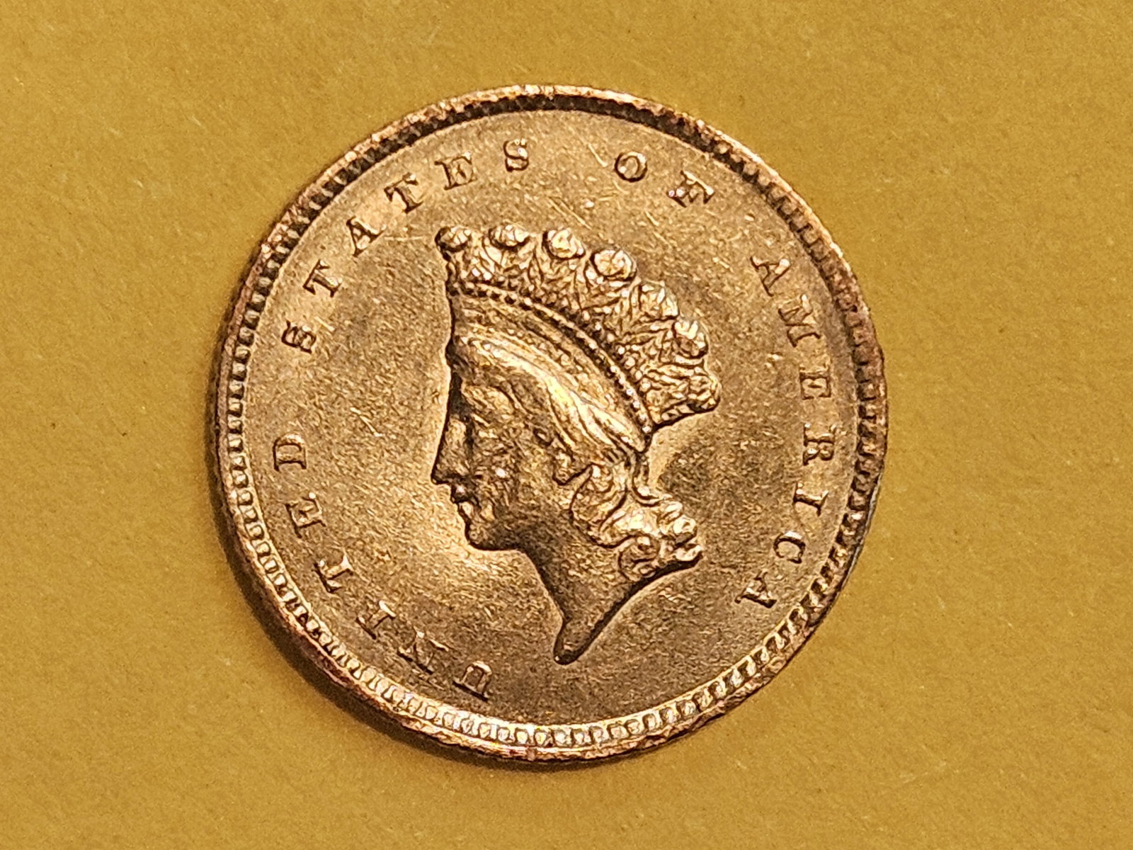 GOLD! Brilliant About Uncirculated plus - details 1854 Gold Dollar - 4