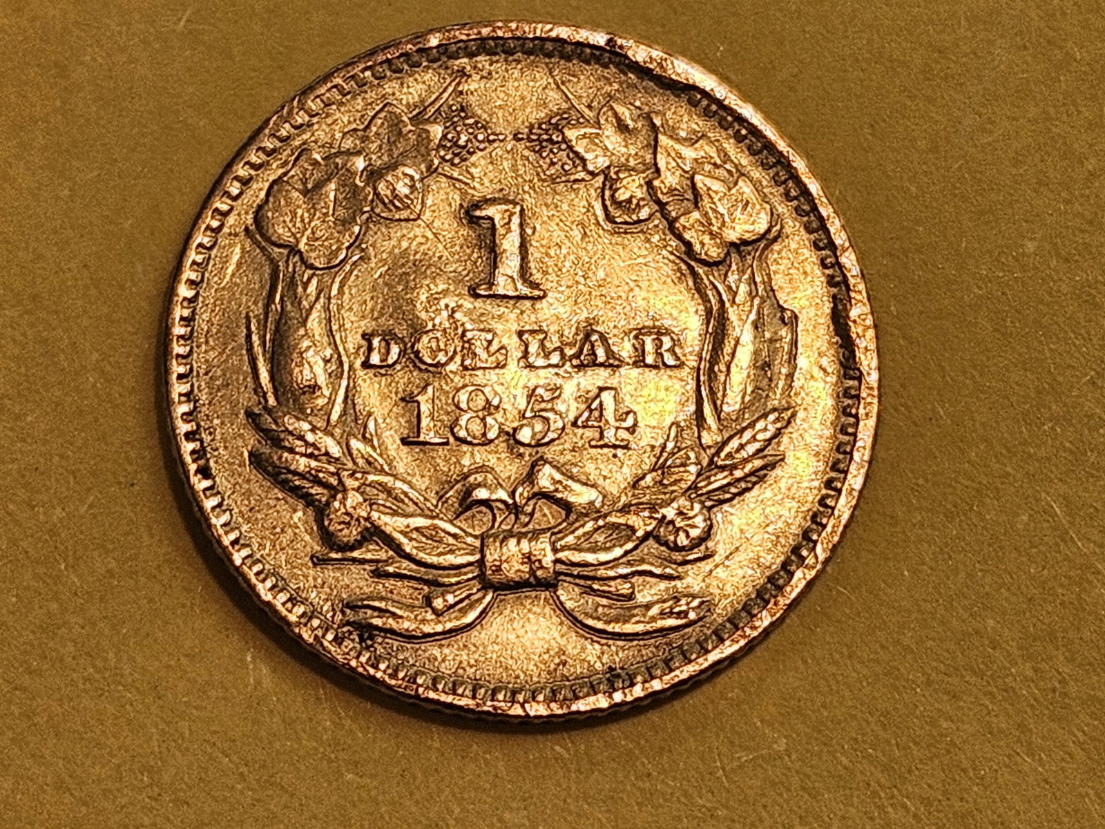 GOLD! Brilliant About Uncirculated plus - details 1854 Gold Dollar - 5