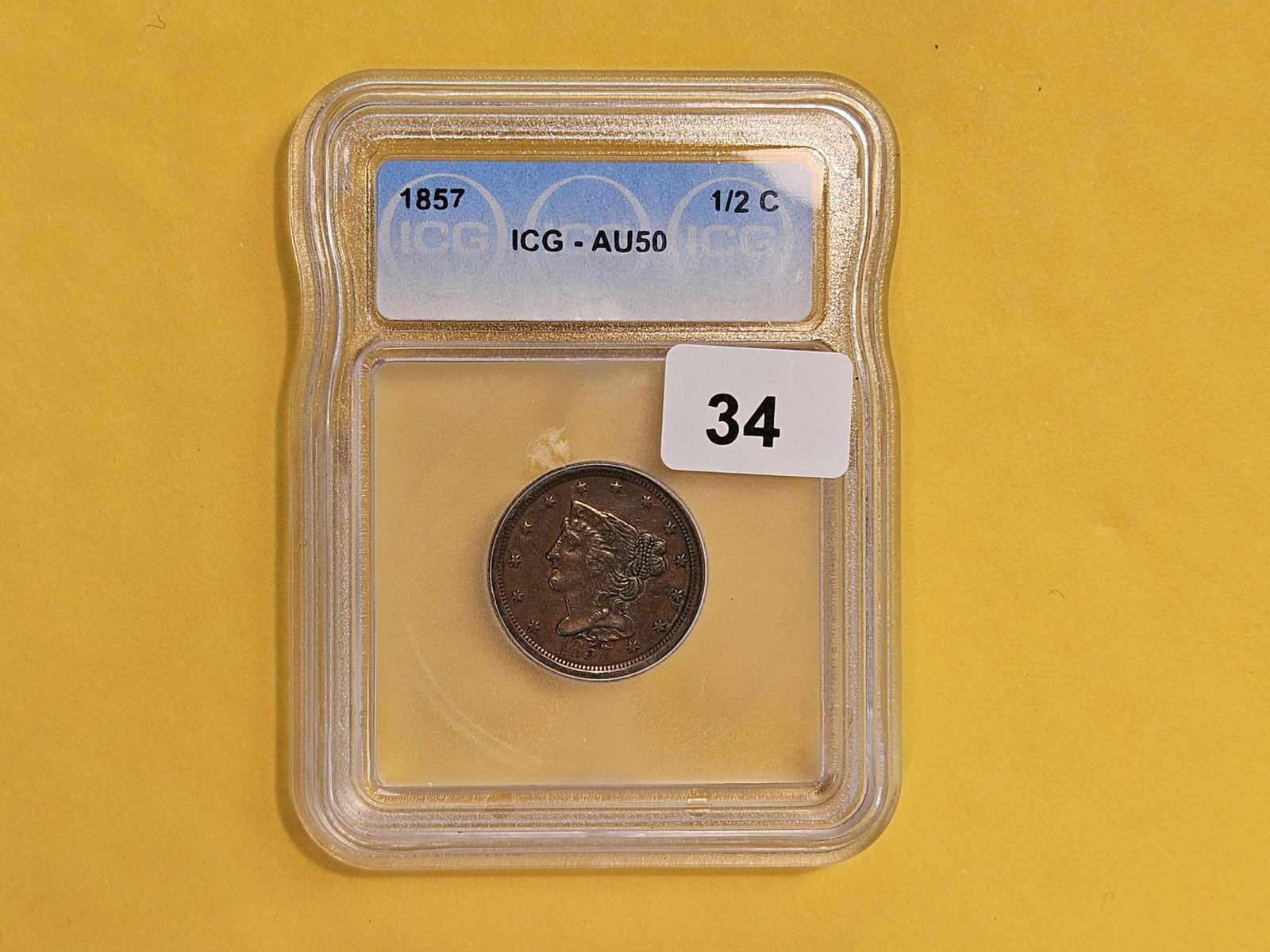 ICG 1857 Braided Hair Half-Cent in About Uncirculated - 50 - 2