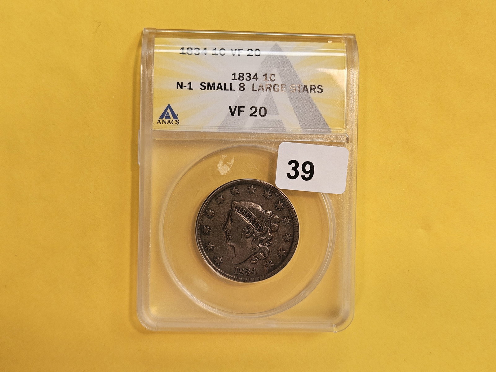 ANACS 1834 Coronet Head Large Cent in Very Fine - 20 - 2