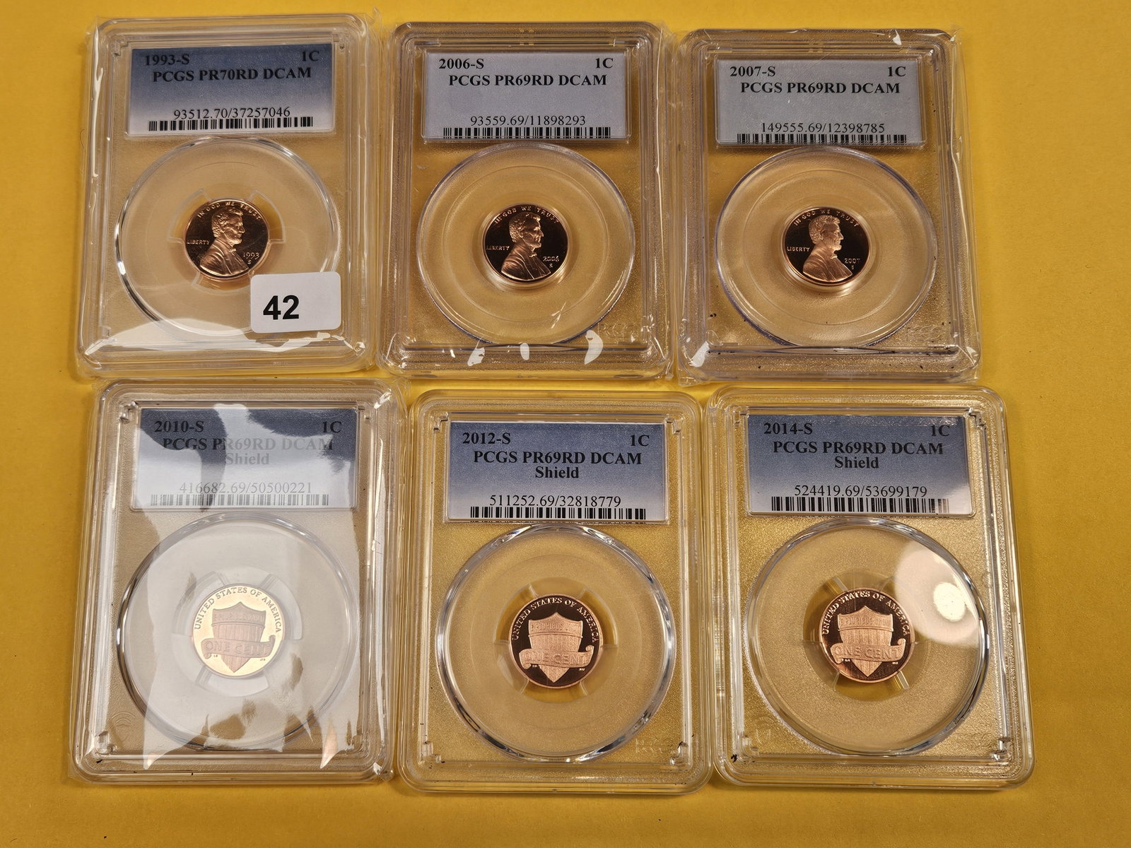 Six, PCGS-graded Proof 69 RED Deep Cameo Lincoln Cents - 2