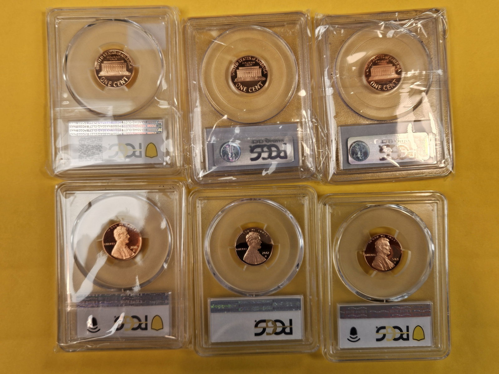Six, PCGS-graded Proof 69 RED Deep Cameo Lincoln Cents - 3