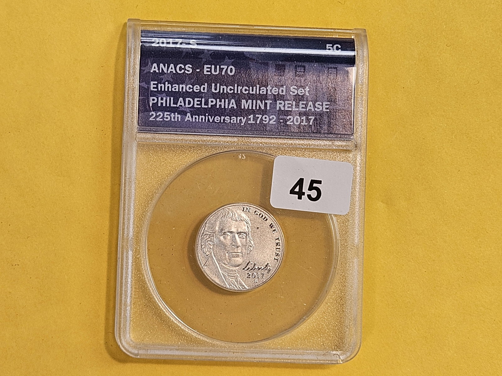 PERFECT! ANACS 2017-S Jefferson Nickel in Enhanced Uncirculated - 70 - 2
