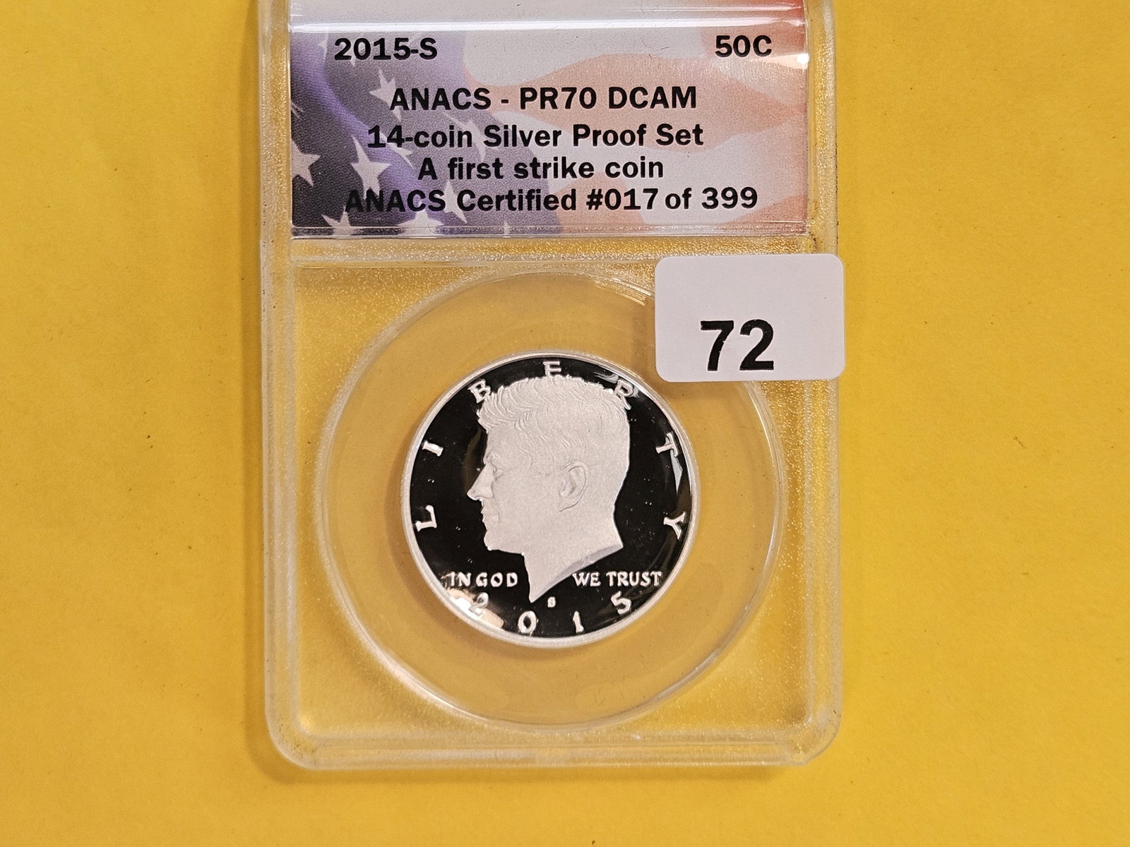 PERFECT! ANACS 2015-S SILVER Kennedy Half Dollar in Proof Deep Cameo 70 - 2