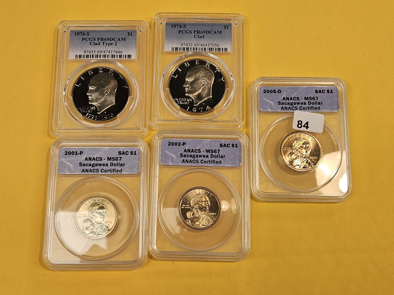 Five PCGS and ANACS-graded Dollars - 2
