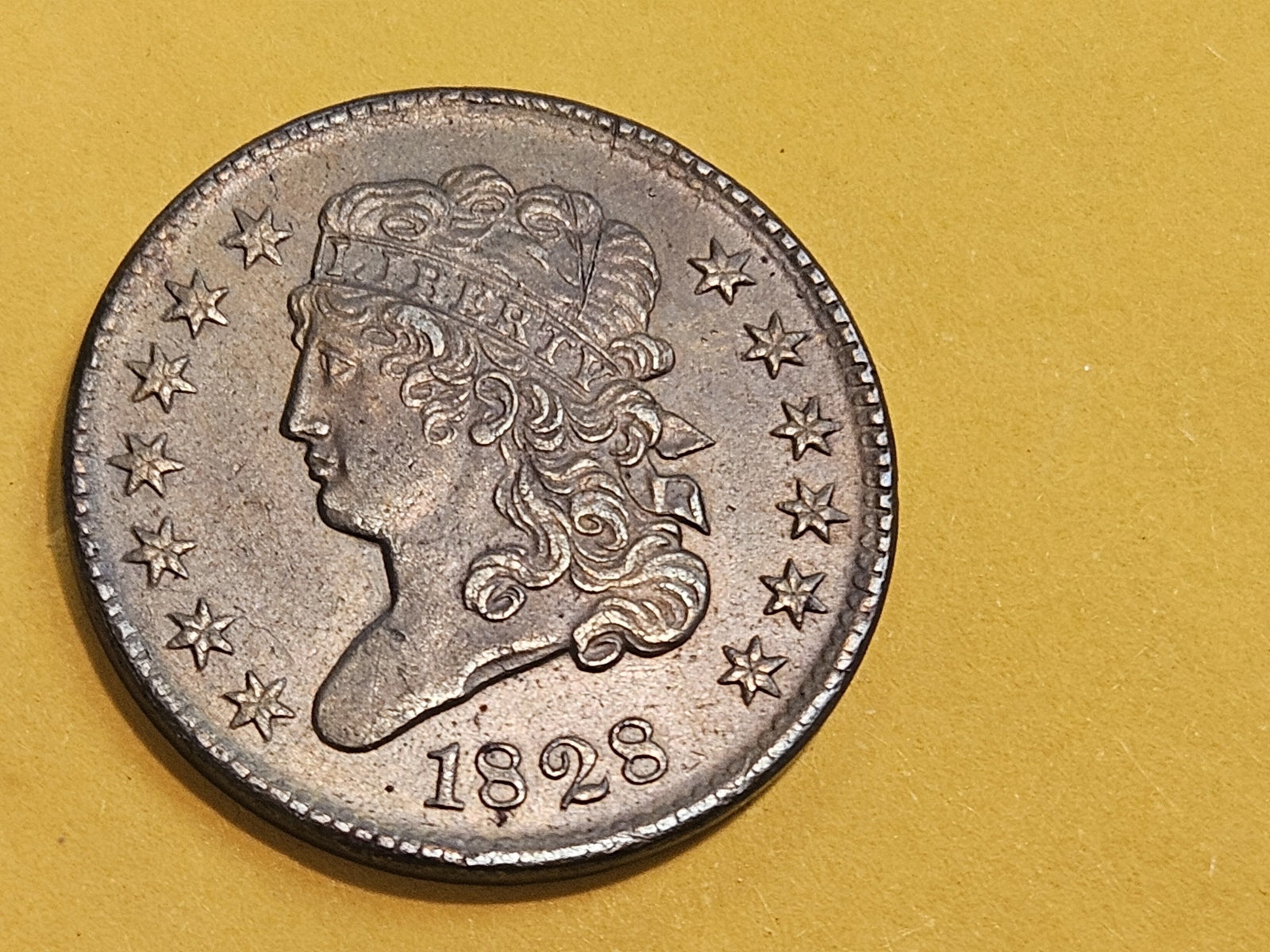 1828 Classic Head Half Cent in About Uncirculated - 3
