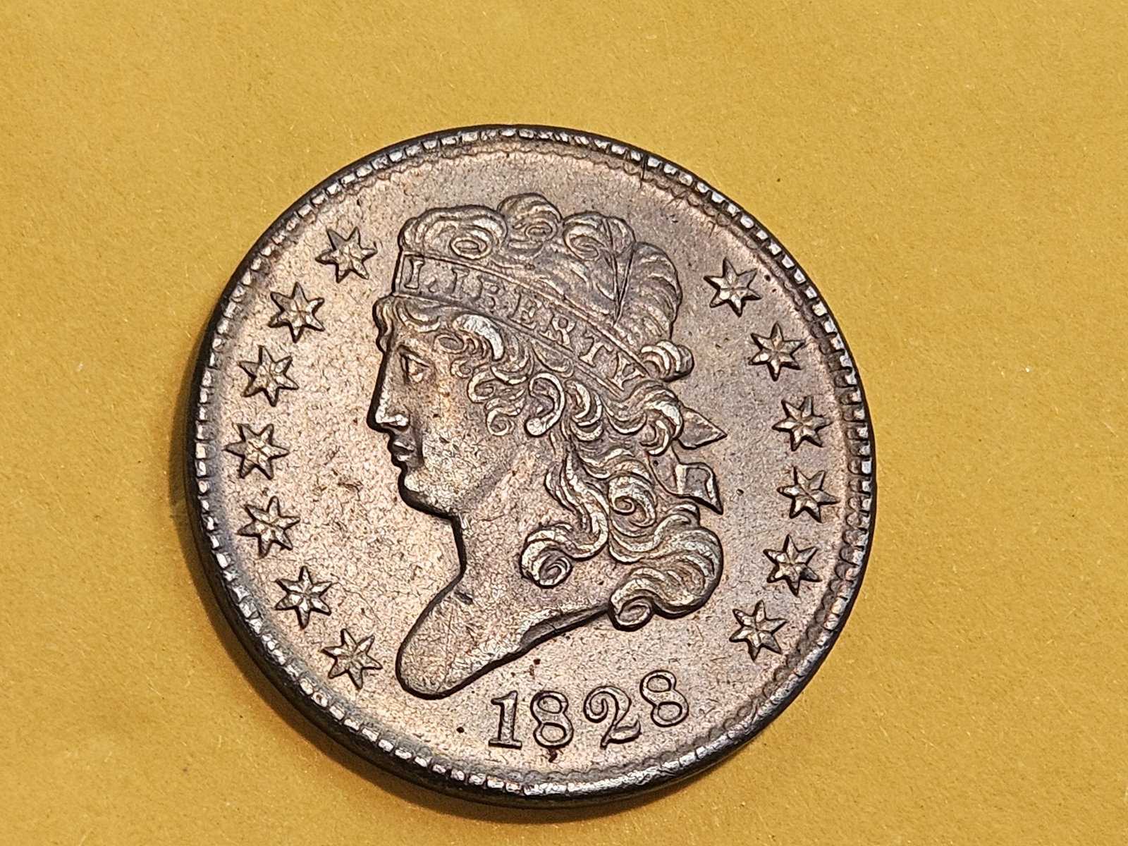 1828 Classic Head Half Cent in About Uncirculated - 4