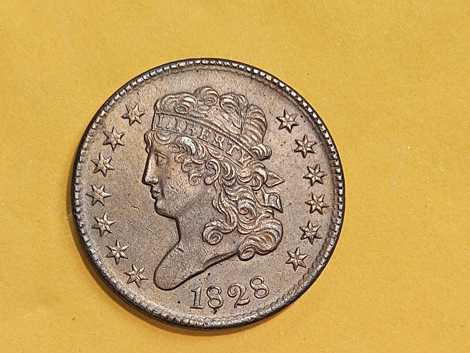1828 Classic Head Half Cent in About Uncirculated - 6