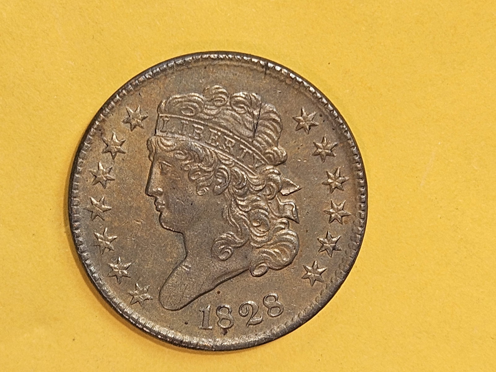 1828 Classic Head Half Cent in About Uncirculated - 7