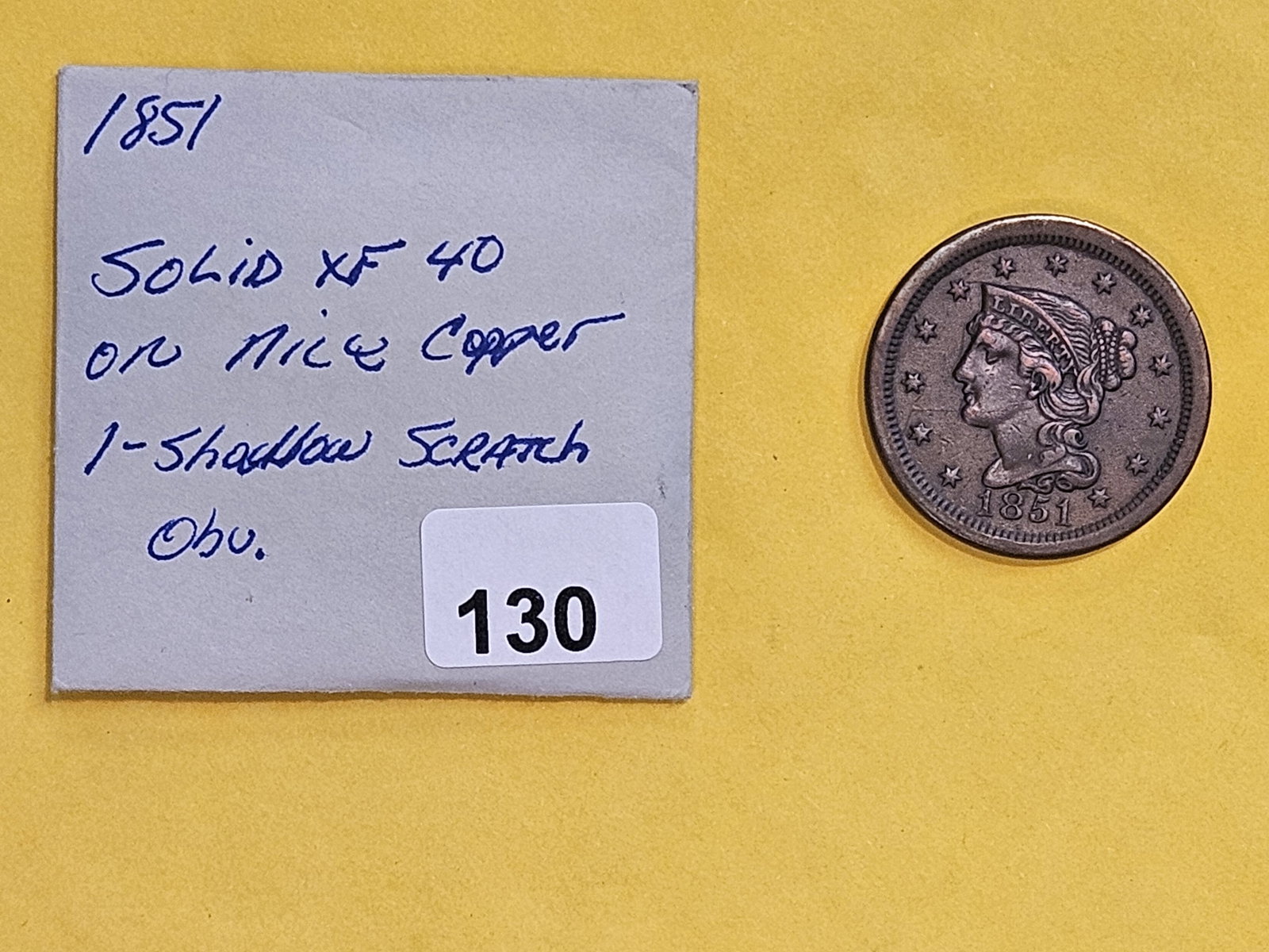 Nice, 1851 Braided Hair Large Cent in Extra Fine - 2