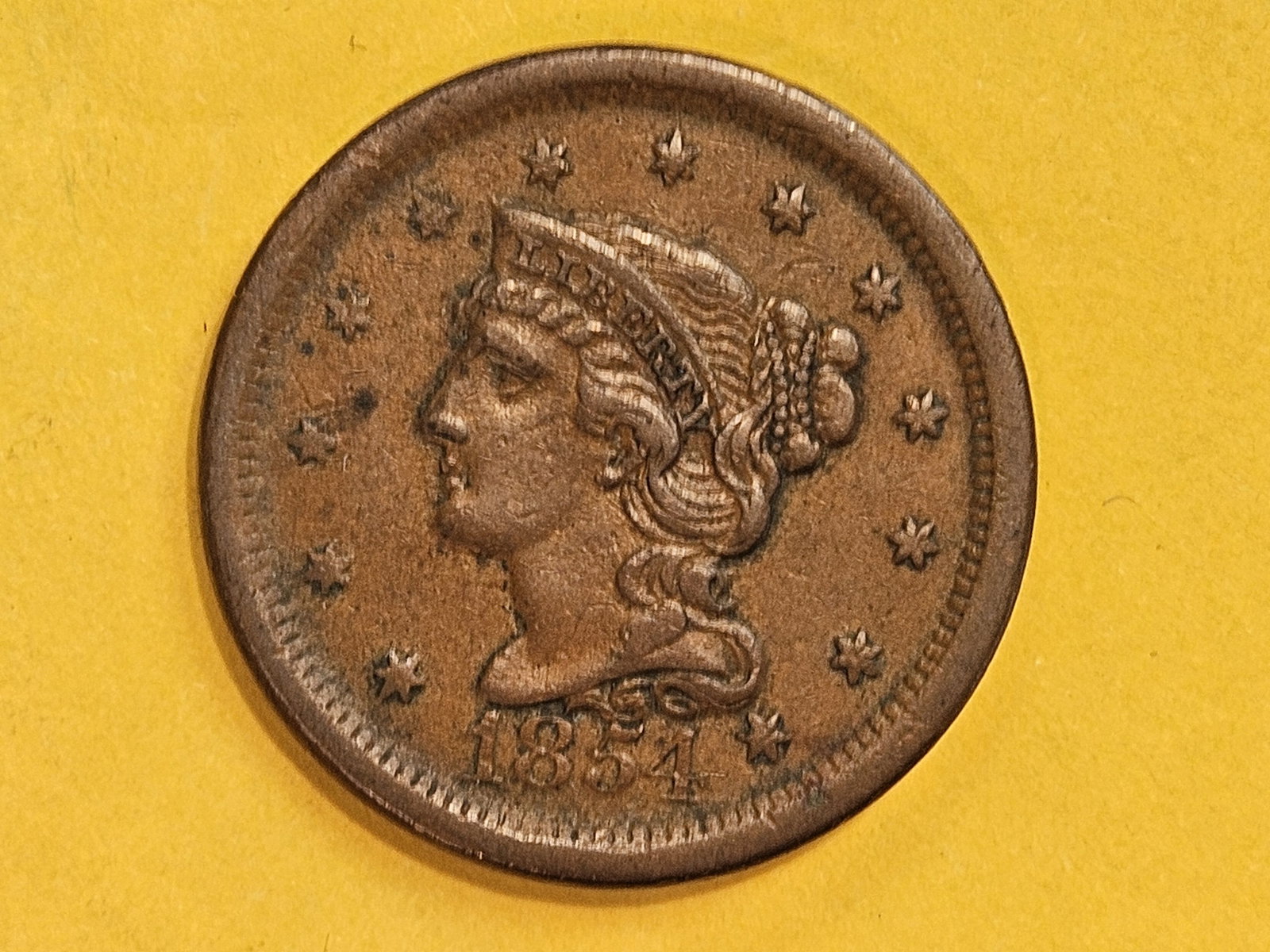 1854 Braided Hair Large Cent in Extra Fine - 3