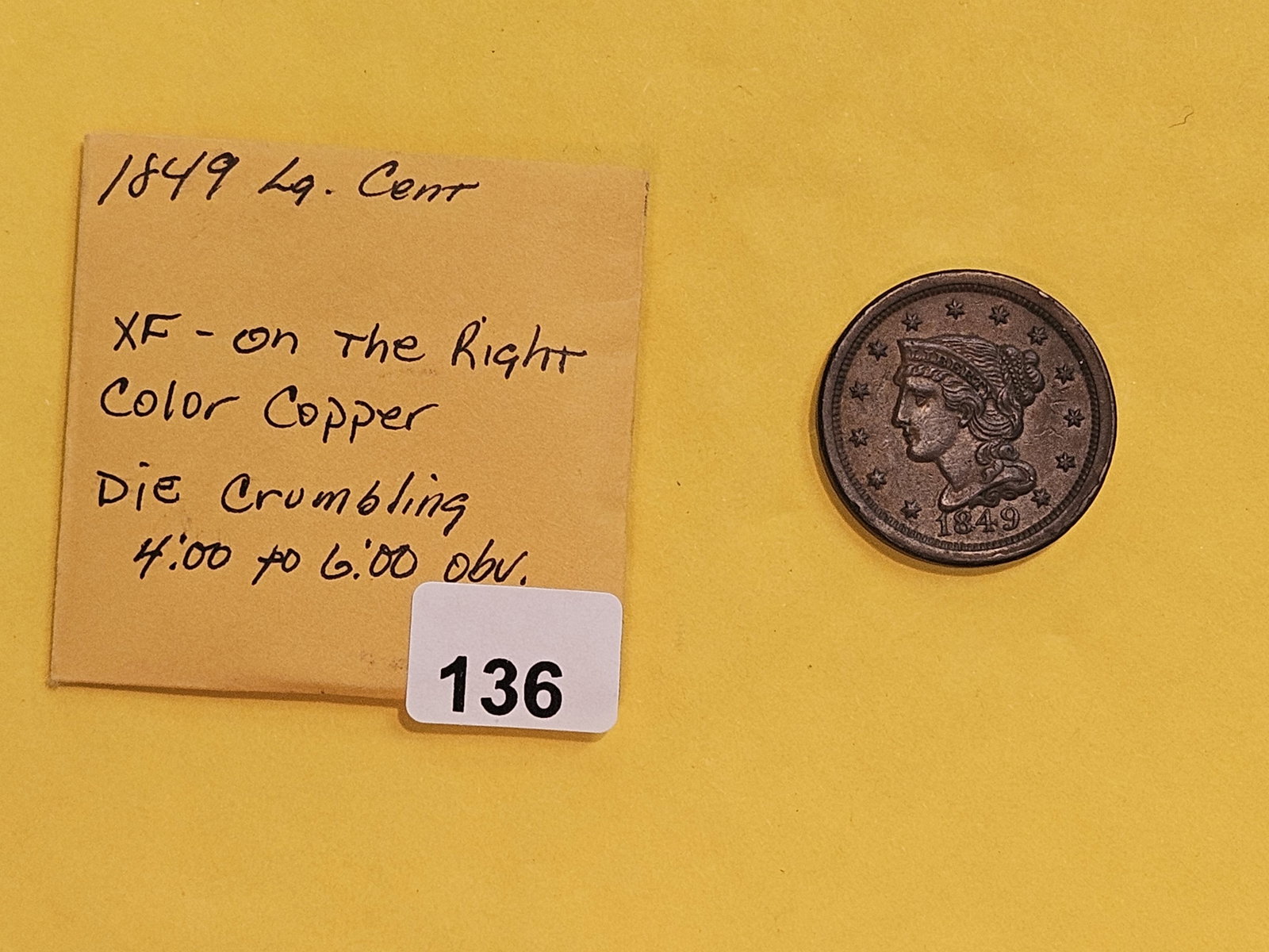 1849 Braided Hair Large Cent in Extra Fine plus - 2