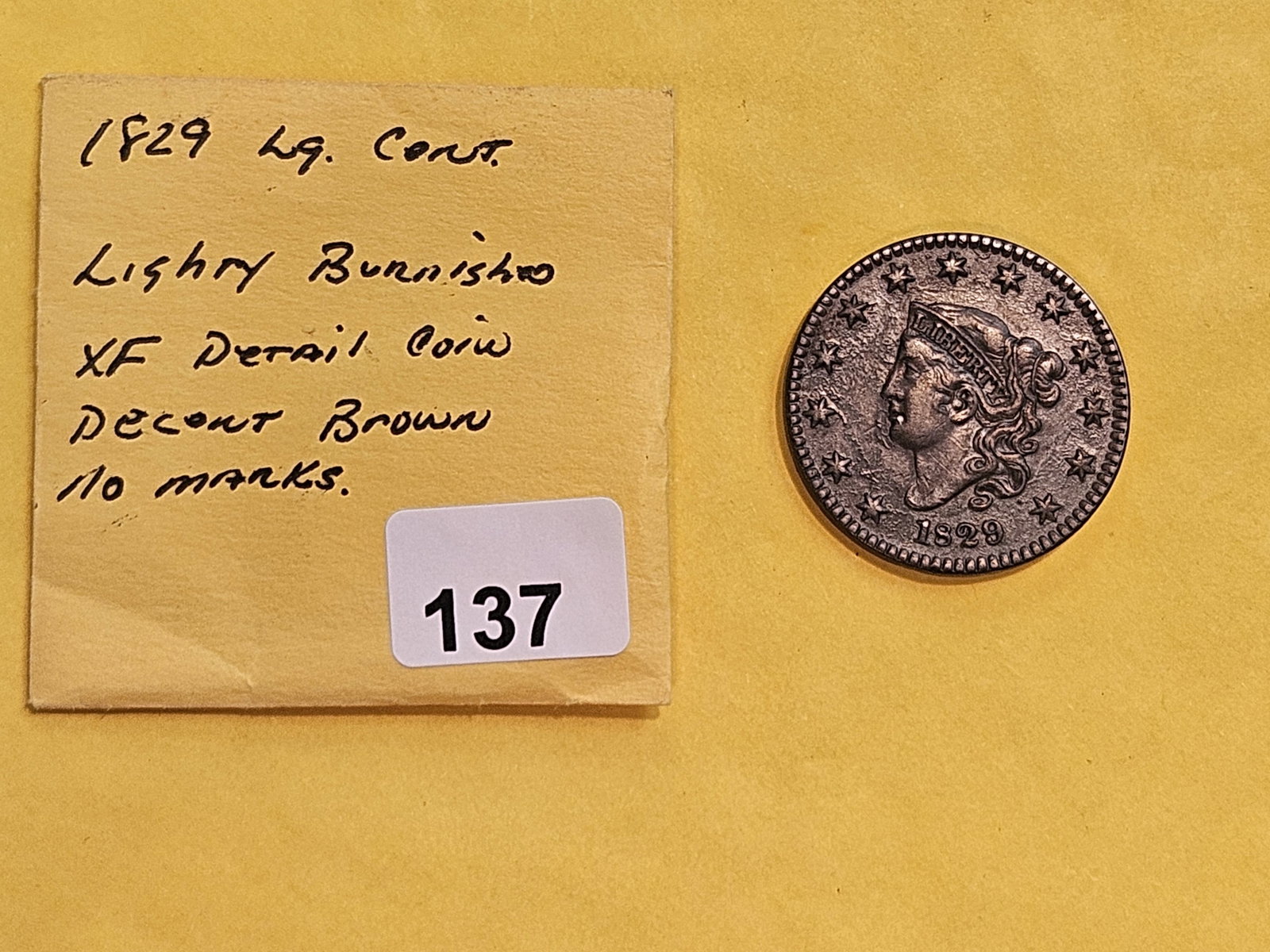 1829 Coronet Head Large Cent in Extra Fine plus - details - 2