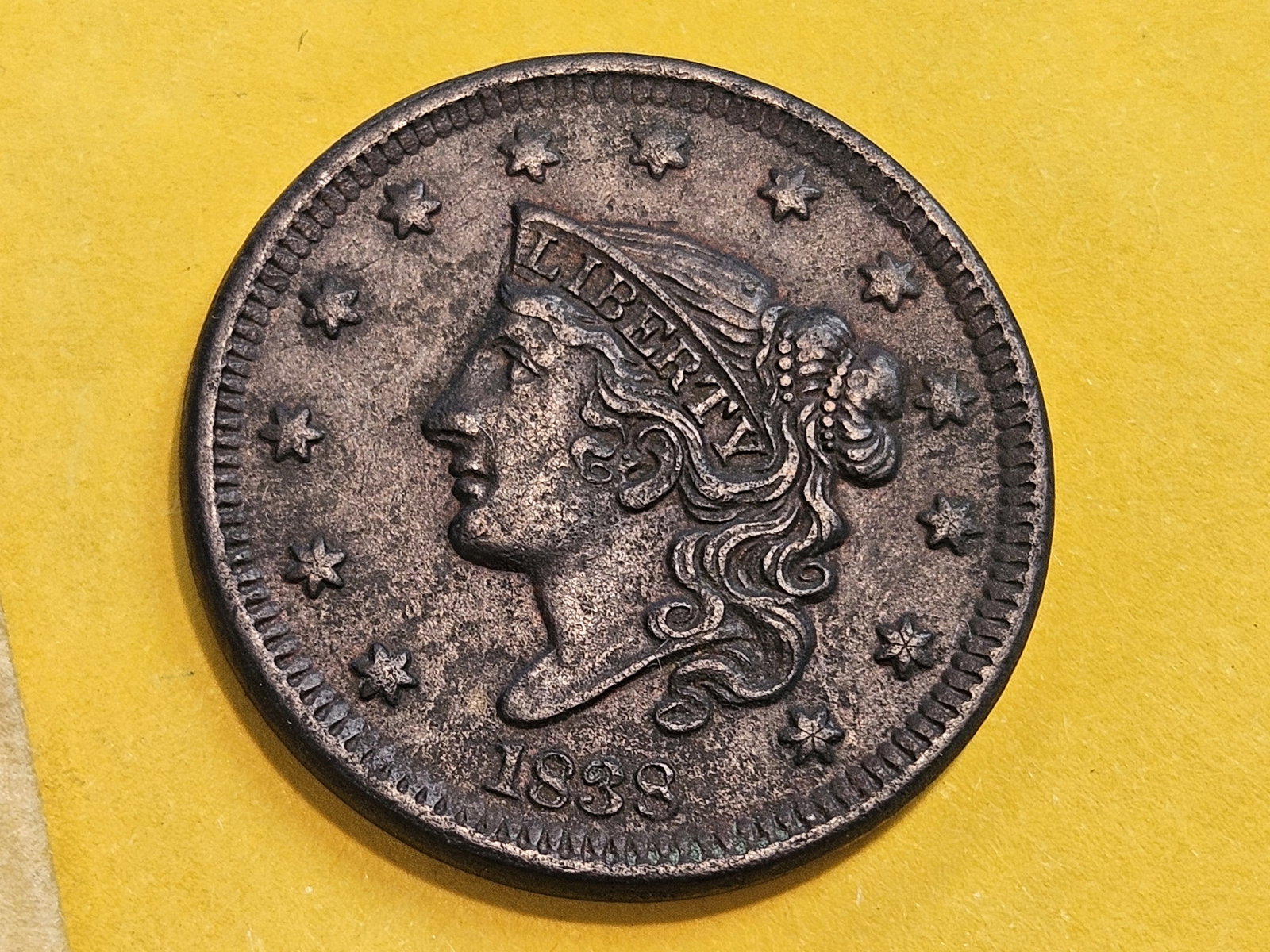 About Uncirculated 1838 Coronet Head large Cent - 3