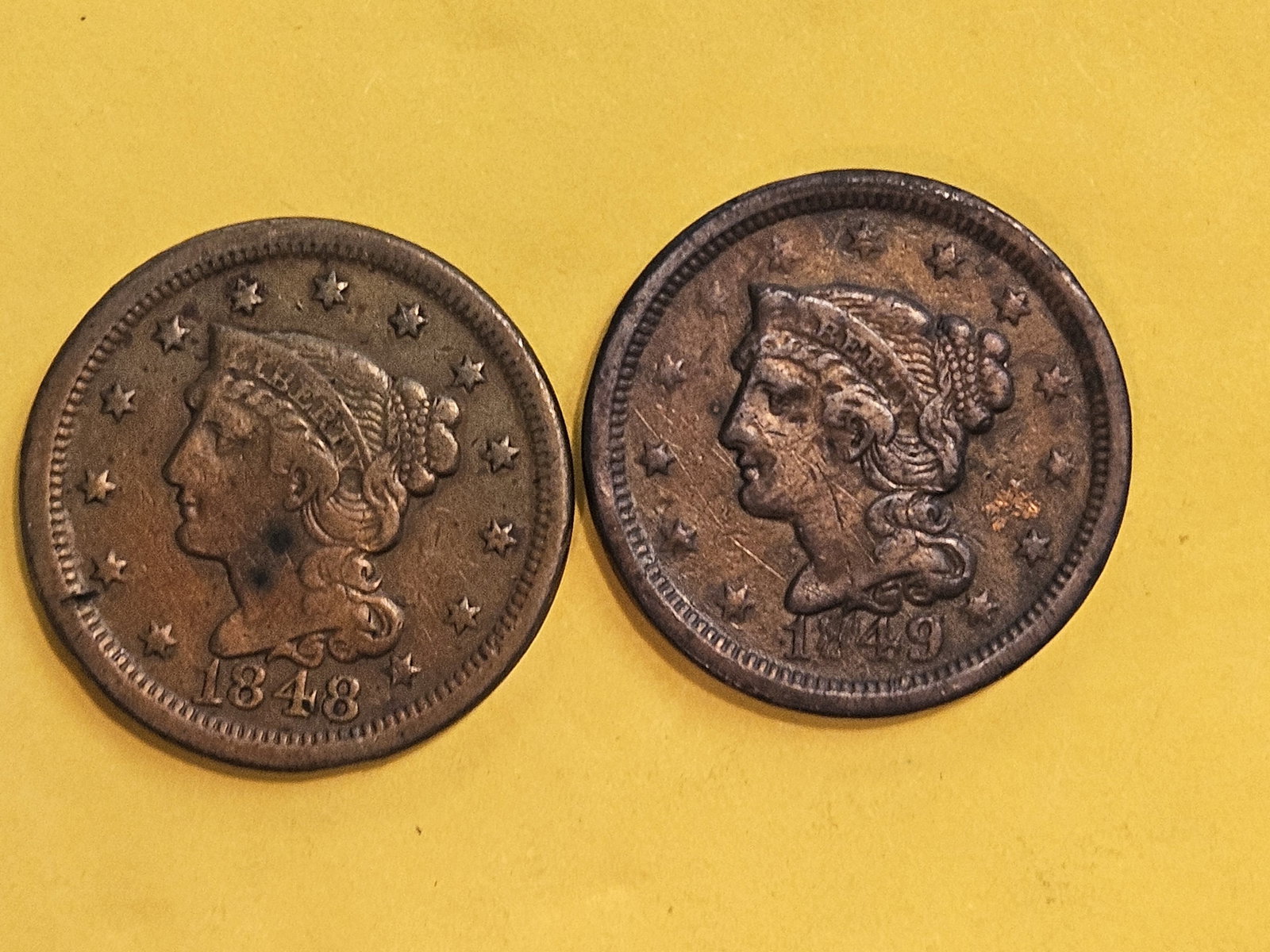 1848 and 1849 Braided Hair Large cents - 3