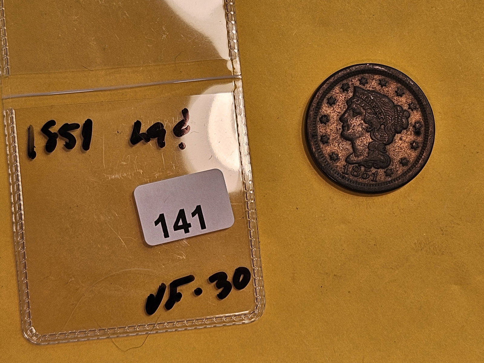 1851 Braided Hair Large Cent in Very Fine - 30 - 2