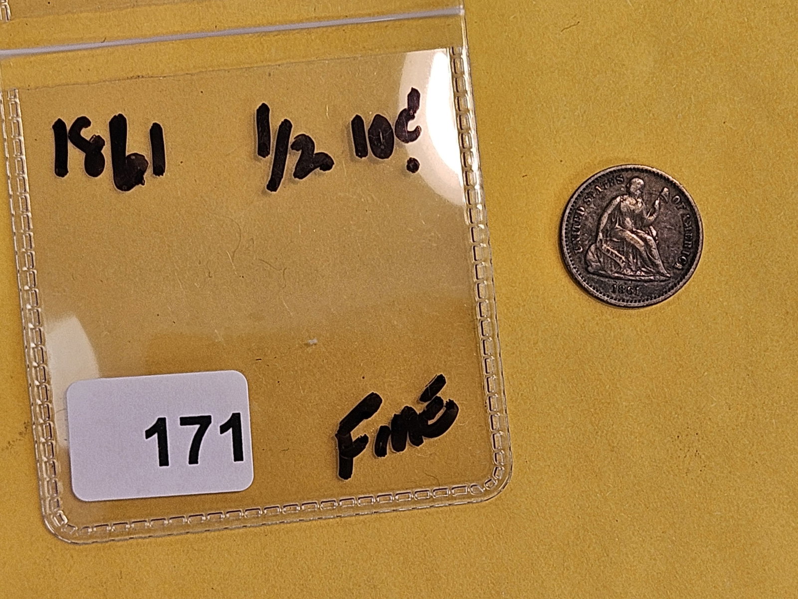 1861 Seated Liberty silver Half-Dime in Fine - 2