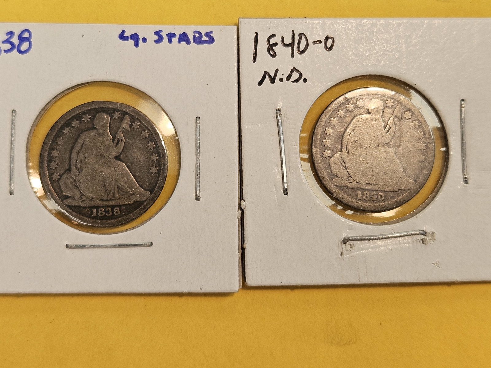 1838 and 1840-O No Drapery Seated Liberty Silver Dimes - 2