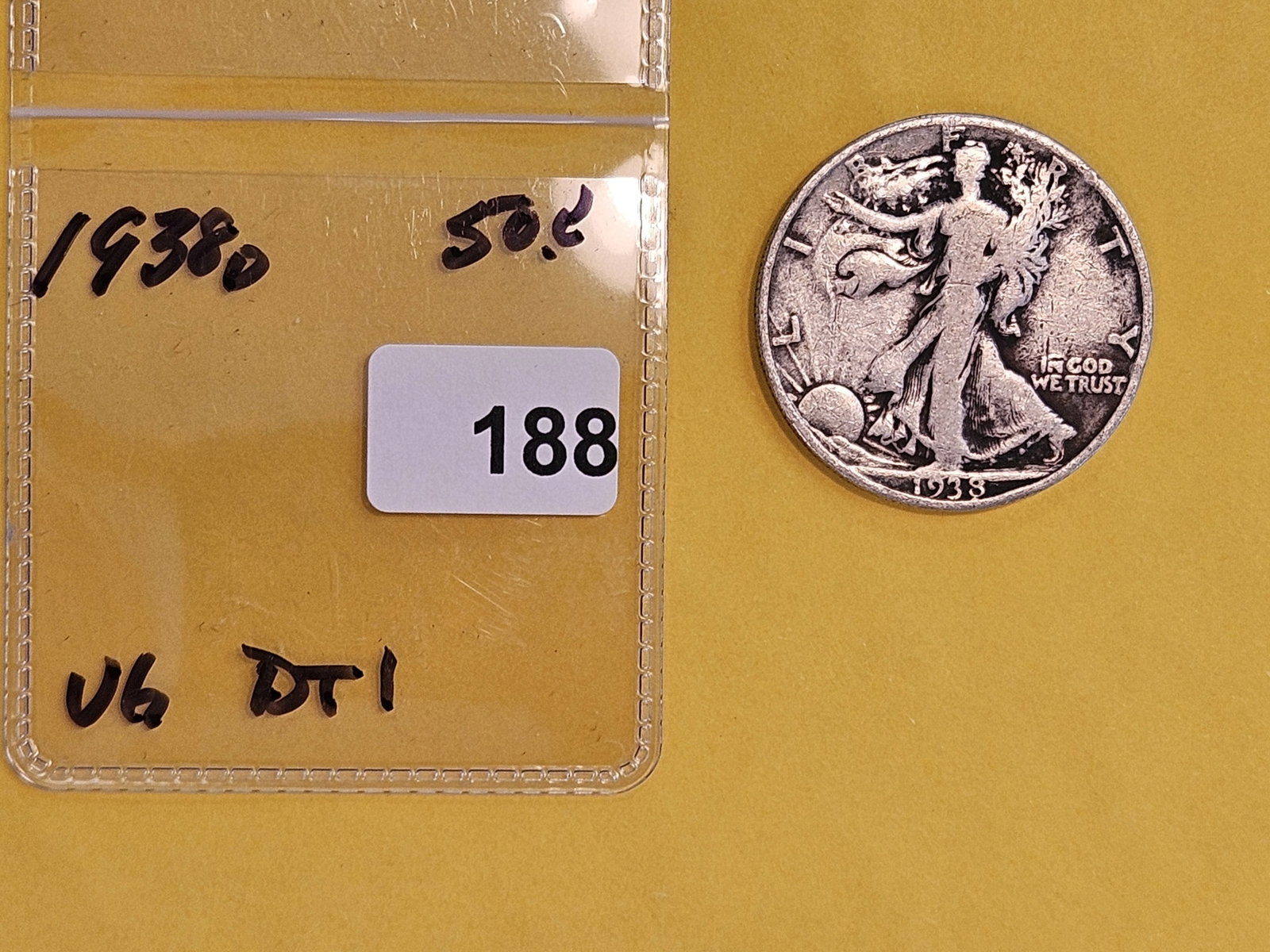 Key Date 1938-D Walking Liberty silver Half Dollar - 2
