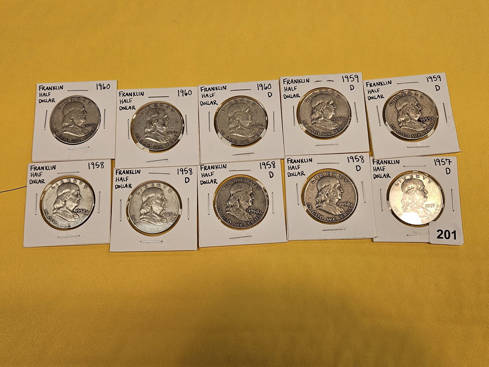 Ten Franklin silver Half Dollars - 2
