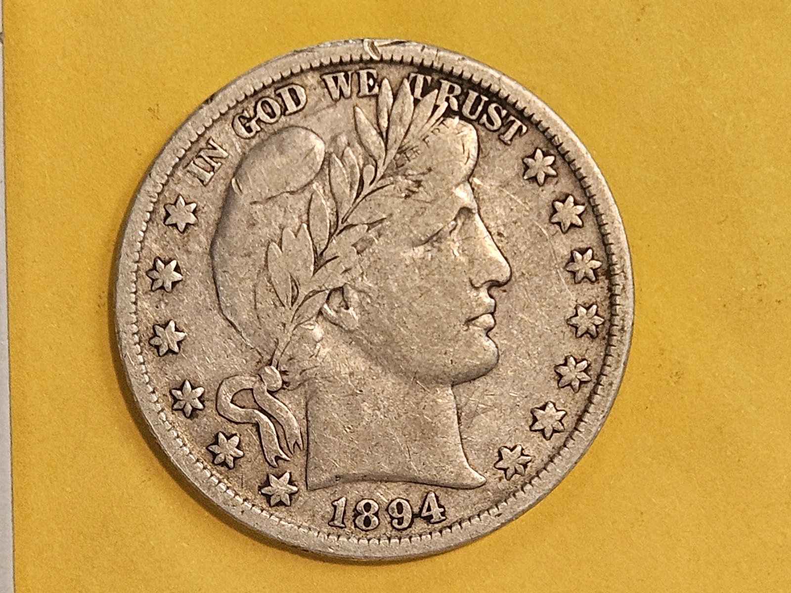 Better Date 1894 Barber silver Half Dollar in Fine - 3